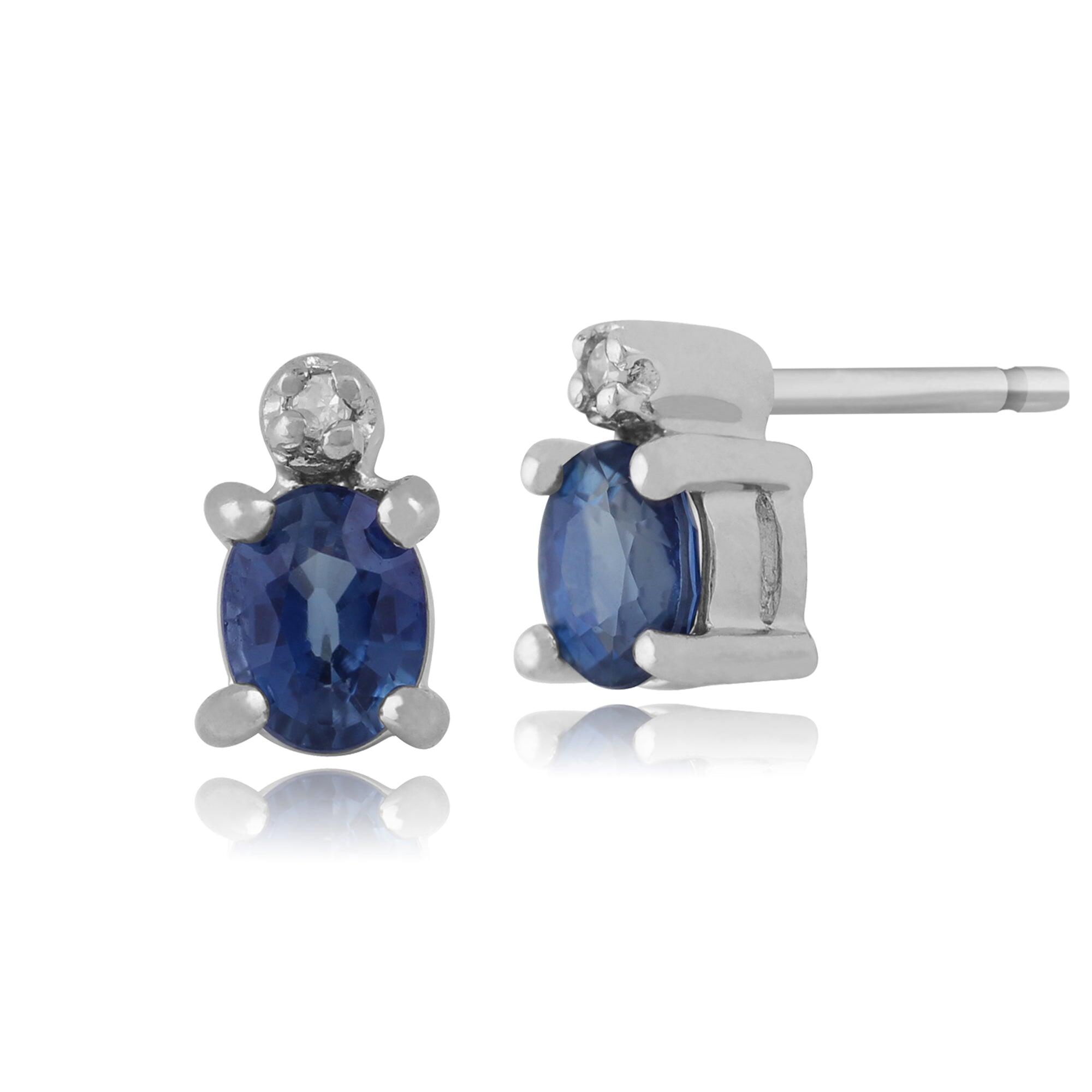 Classic Oval Light Blue Sapphire & Diamond Stud Earrings in 9ct White Gold