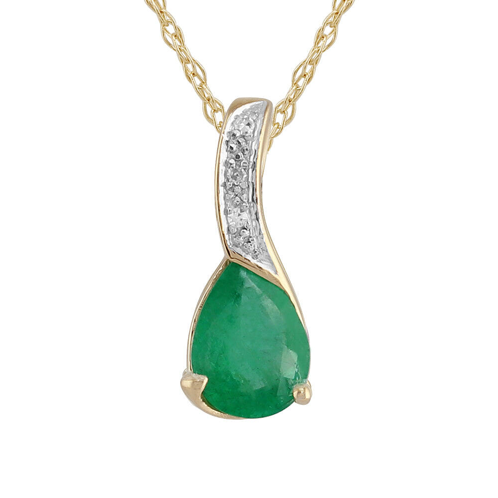 Classic Pear Emerald & Diamond Pendant in 9ct Yellow Gold