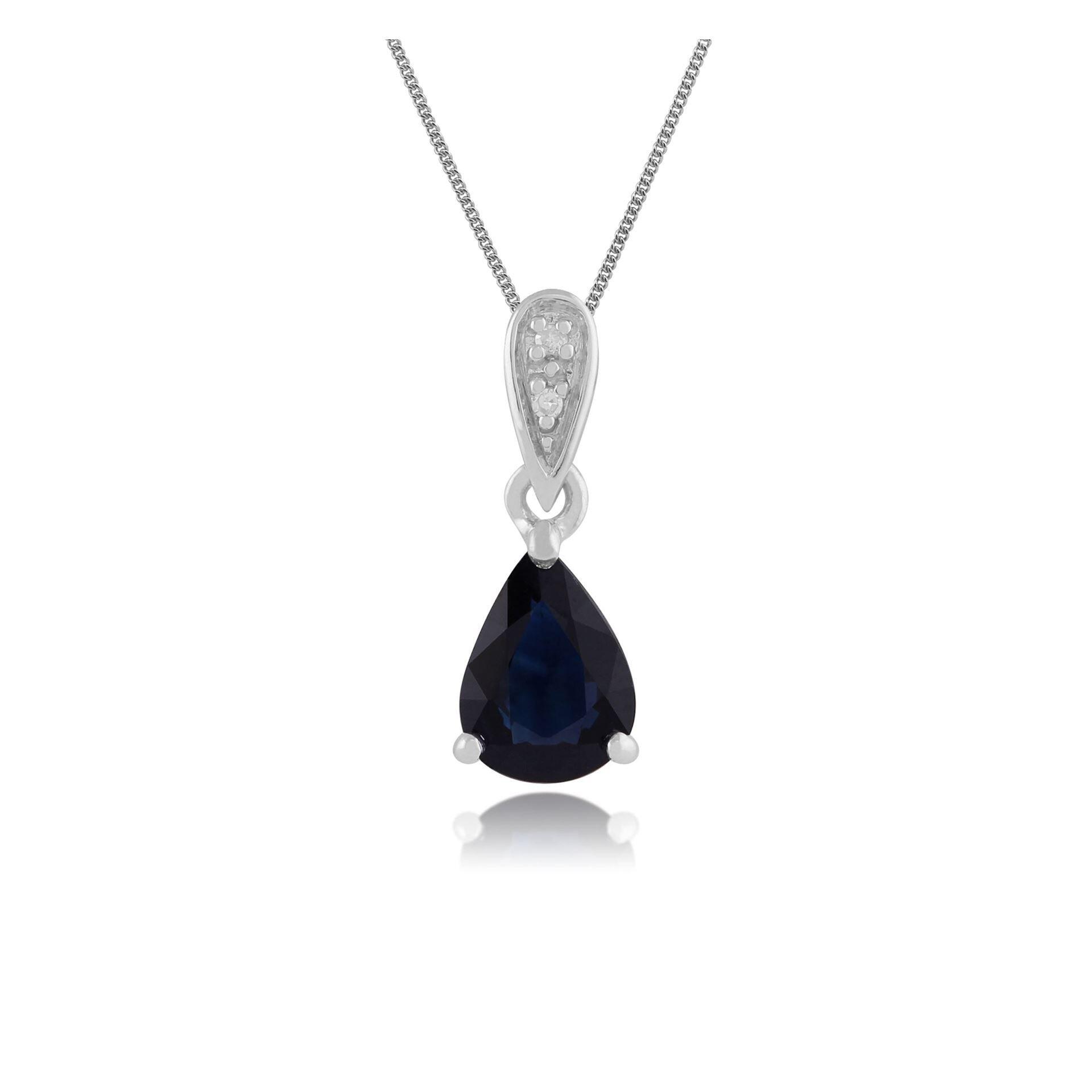 Classic Pear Sapphire & Diamond Pendant in 9ct White Gold