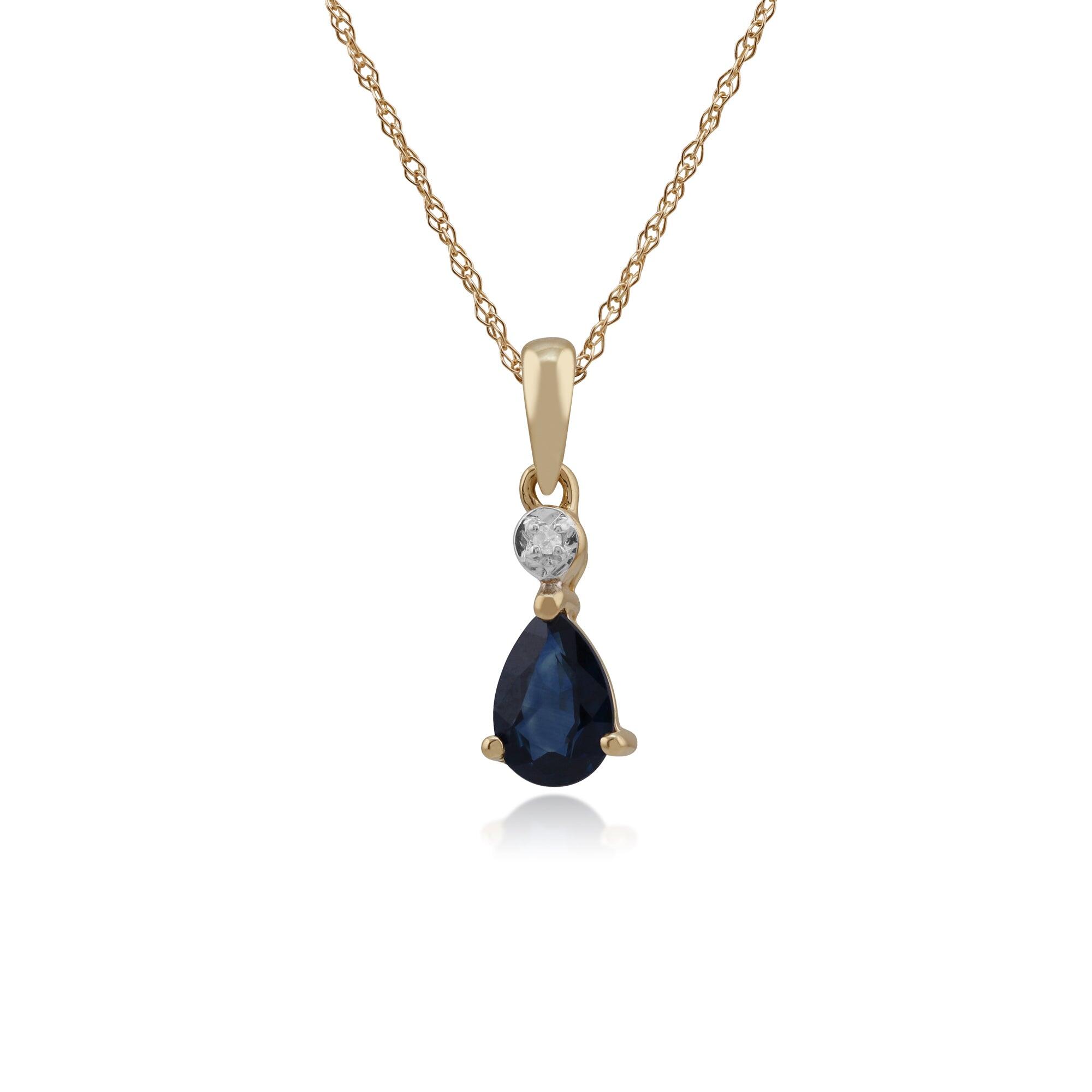 Classic Pear Sapphire & Diamond Pendant in 9ct Yellow Gold