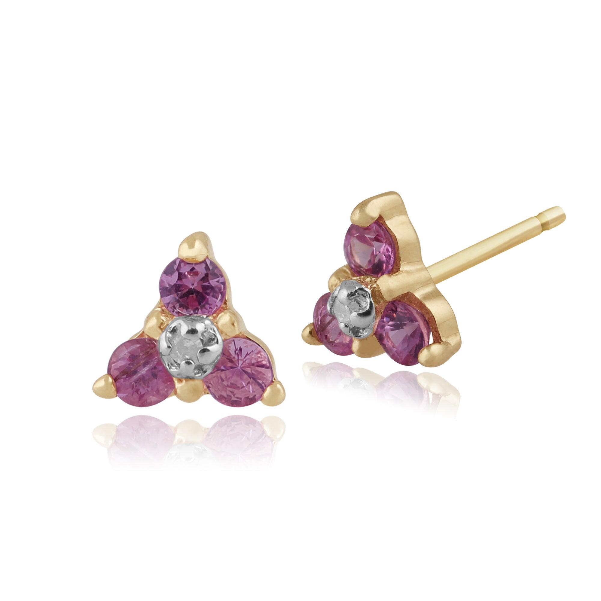 Classic Pink Sapphire & Diamond Cluster Stud Earrings in 9ct Gold