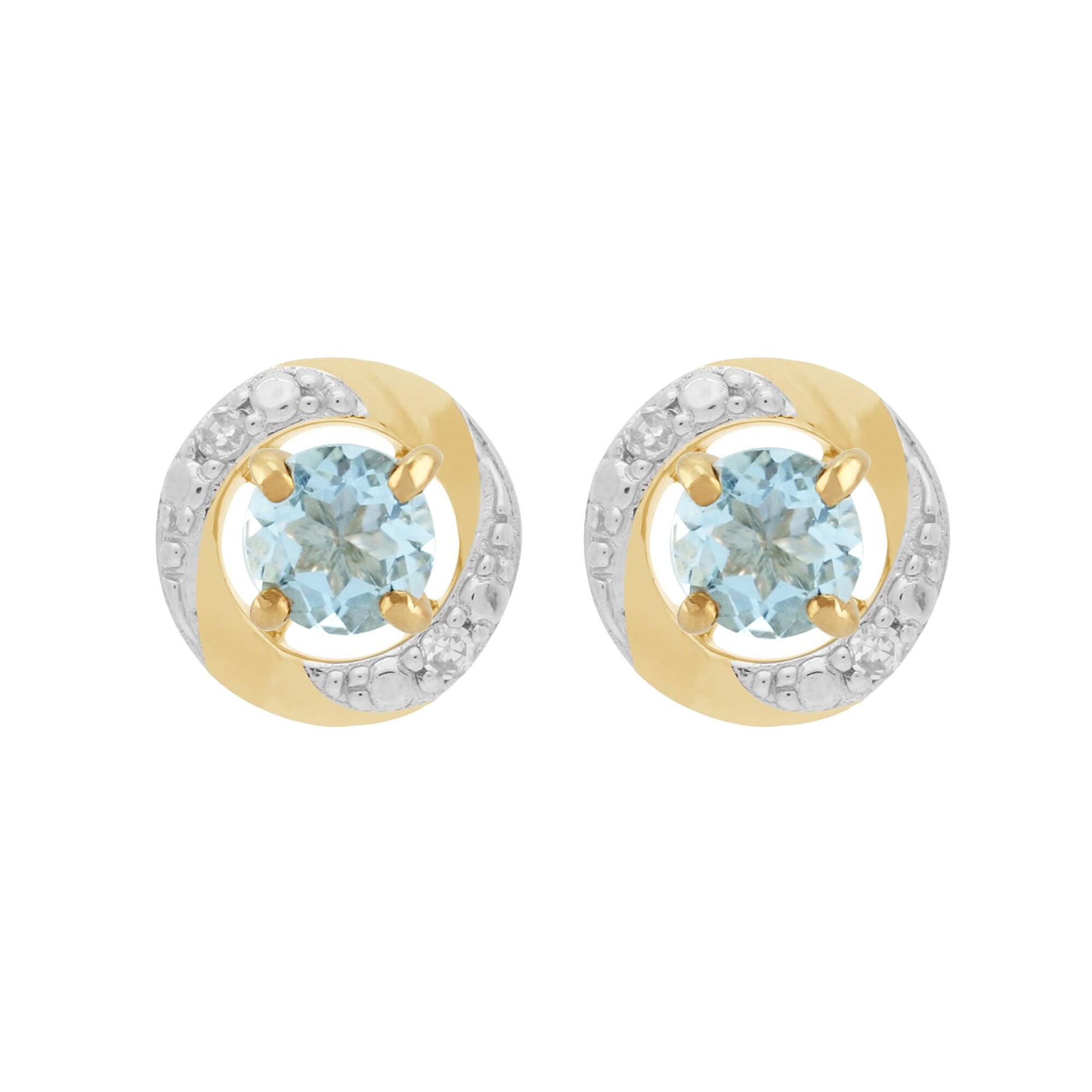 Classic Round Aquamarine Stud Earrings with Detachable Diamond Halo Ear Jacket in 9ct Yellow Gold