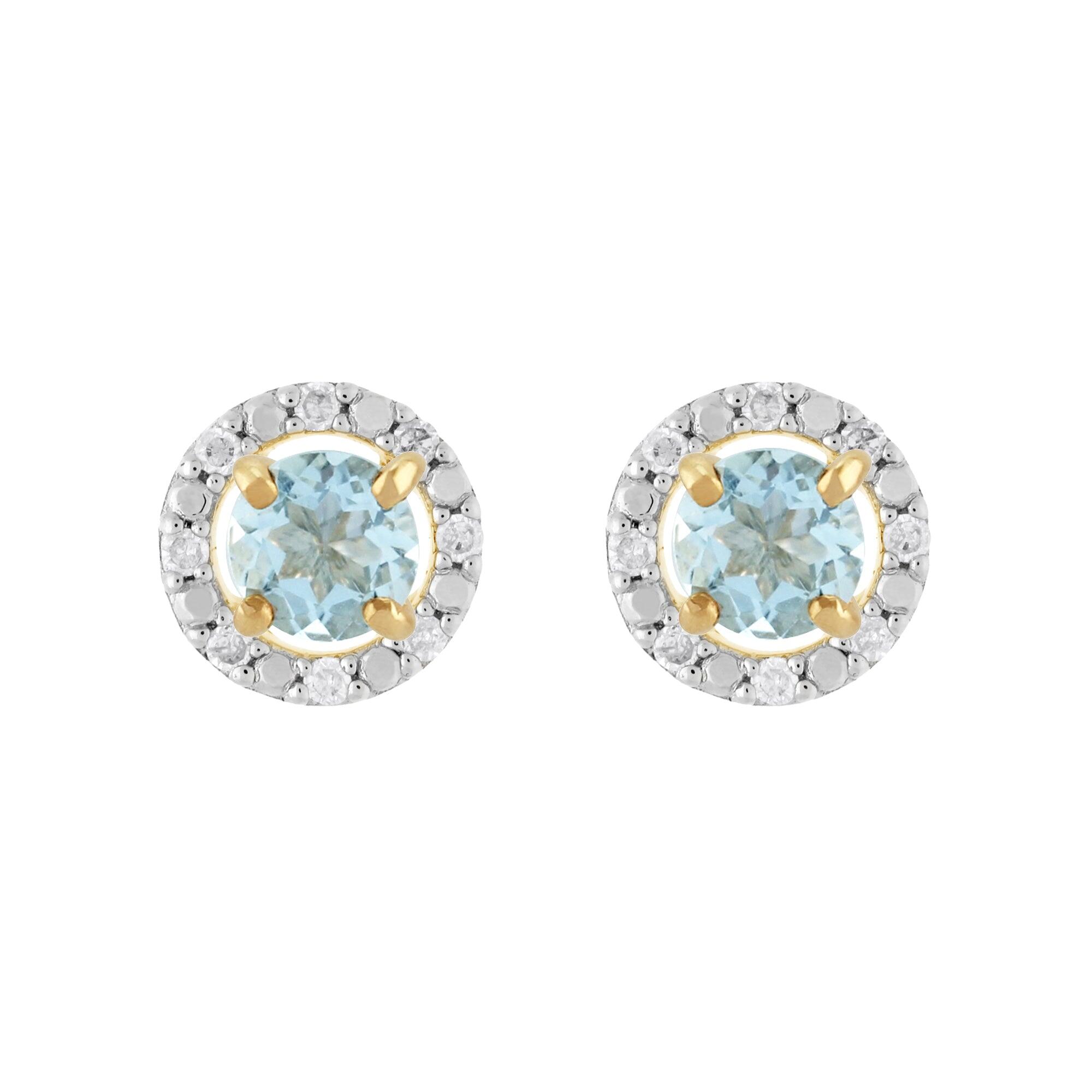 Classic Round Aquamarine Stud Earrings with Detachable Diamond Round Earrings Jacket Set in 9ct Yellow Gold