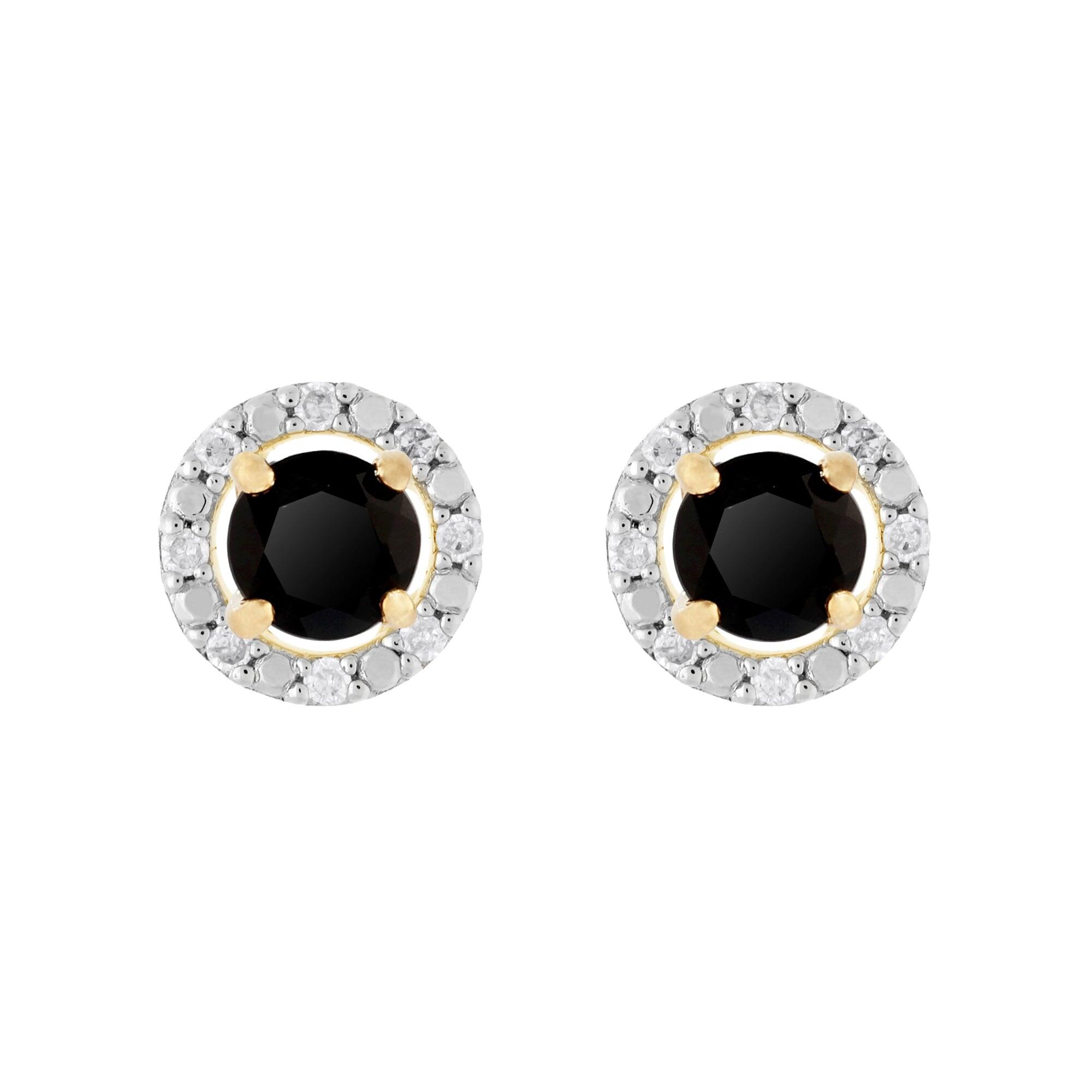 Classic Round Black Onyx Stud Earrings with Detachable Diamond Round Earrings Jacket Set in 9ct Yellow Gold