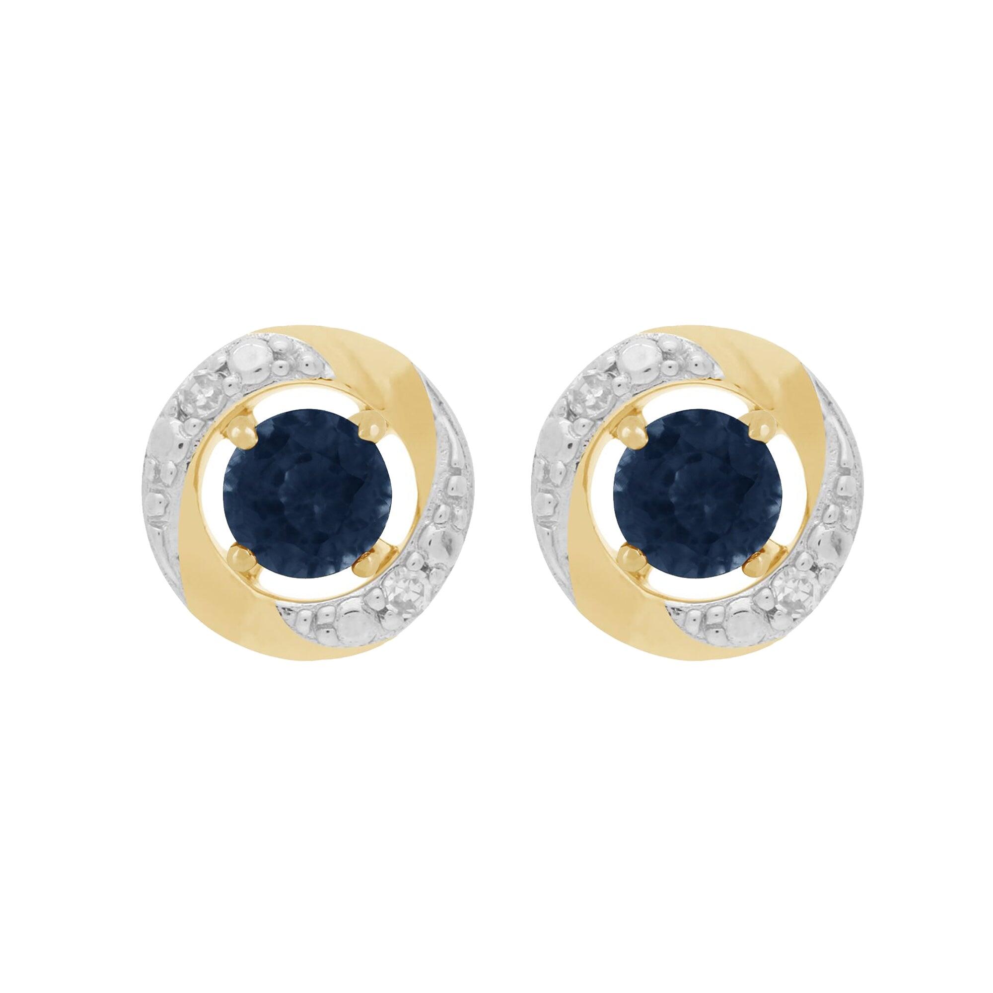 Classic Round Blue Sapphire Stud Earrings with Detachable Diamond Halo Ear Jacket in 9ct Yellow Gold