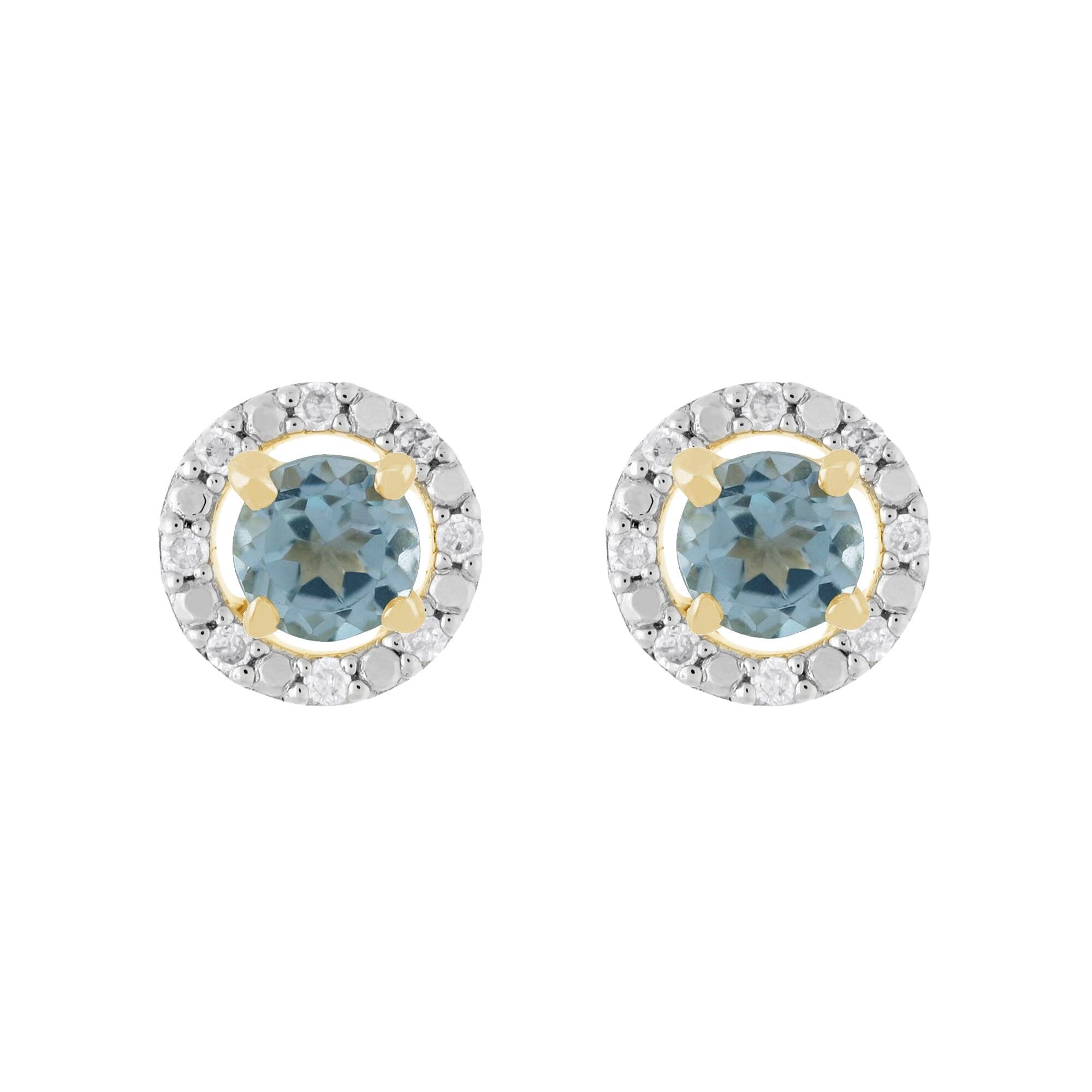 Classic Round Blue Topaz Stud Earrings with Detachable Diamond Round Earrings Jacket Set in 9ct Yellow Gold