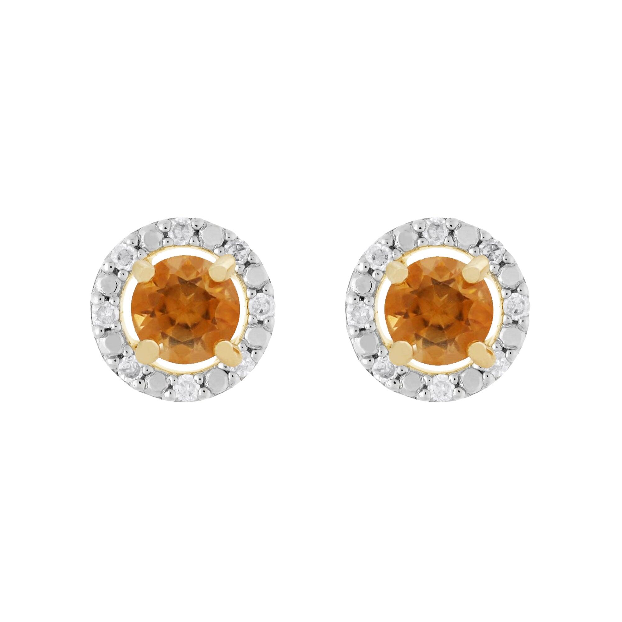 Classic Round Citrine Stud Earrings with Detachable Diamond Round Earrings Jacket Set in 9ct Yellow Gold