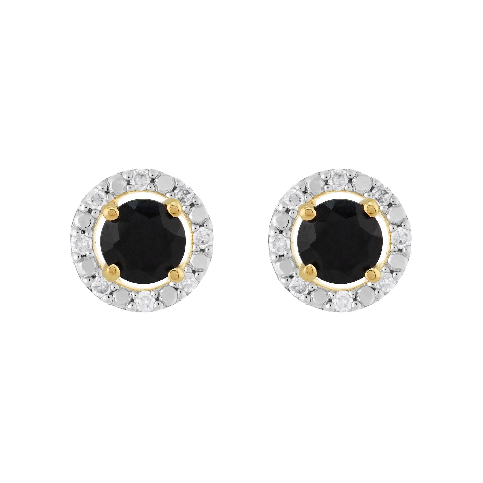 Classic Round Dark Blue Sapphire Stud Earrings with Detachable Diamond Round Earrings Jacket Set in 9ct Yellow Gold