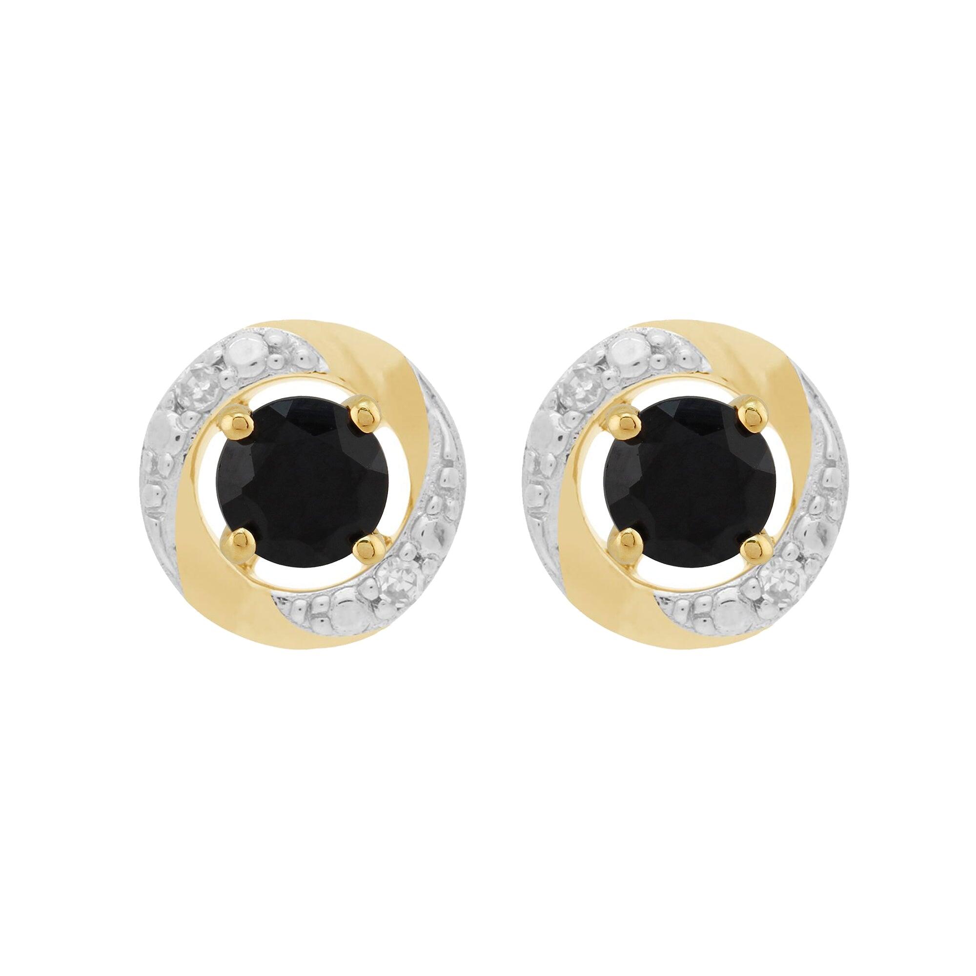 Classic Round Dark Blue Sapphire Studs with Detachable Diamond Halo Ear Jacket in 9ct Yellow Gold