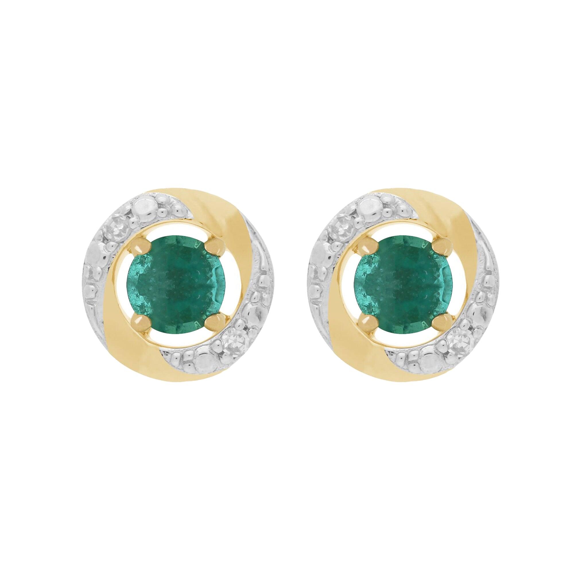 Classic Round Emerald Stud Earrings with Detachable Diamond Halo Ear Jacket in 9ct Yellow Gold