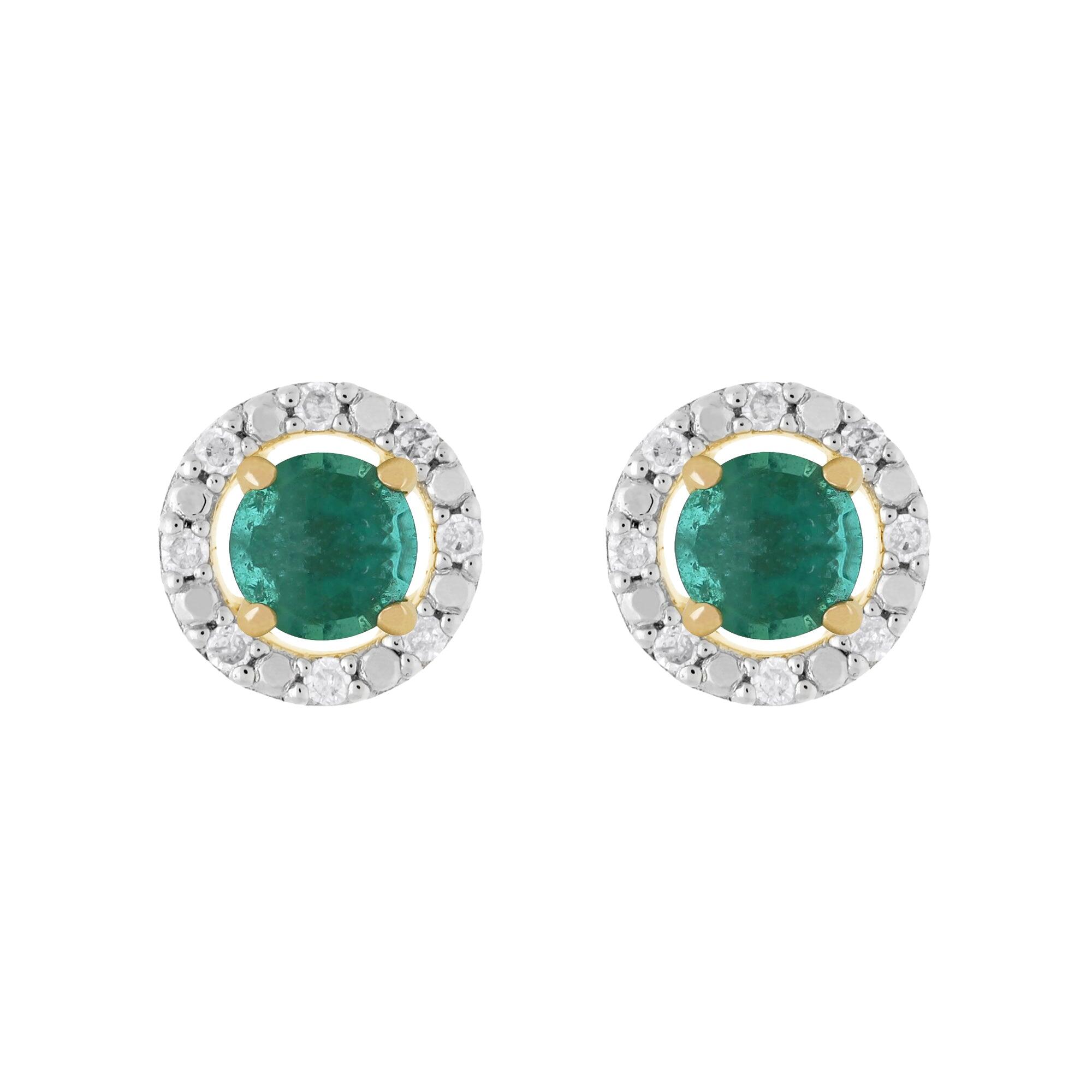 Classic Round Emerald Stud Earrings with Detachable Diamond Round Earrings Jacket Set in 9ct Yellow Gold
