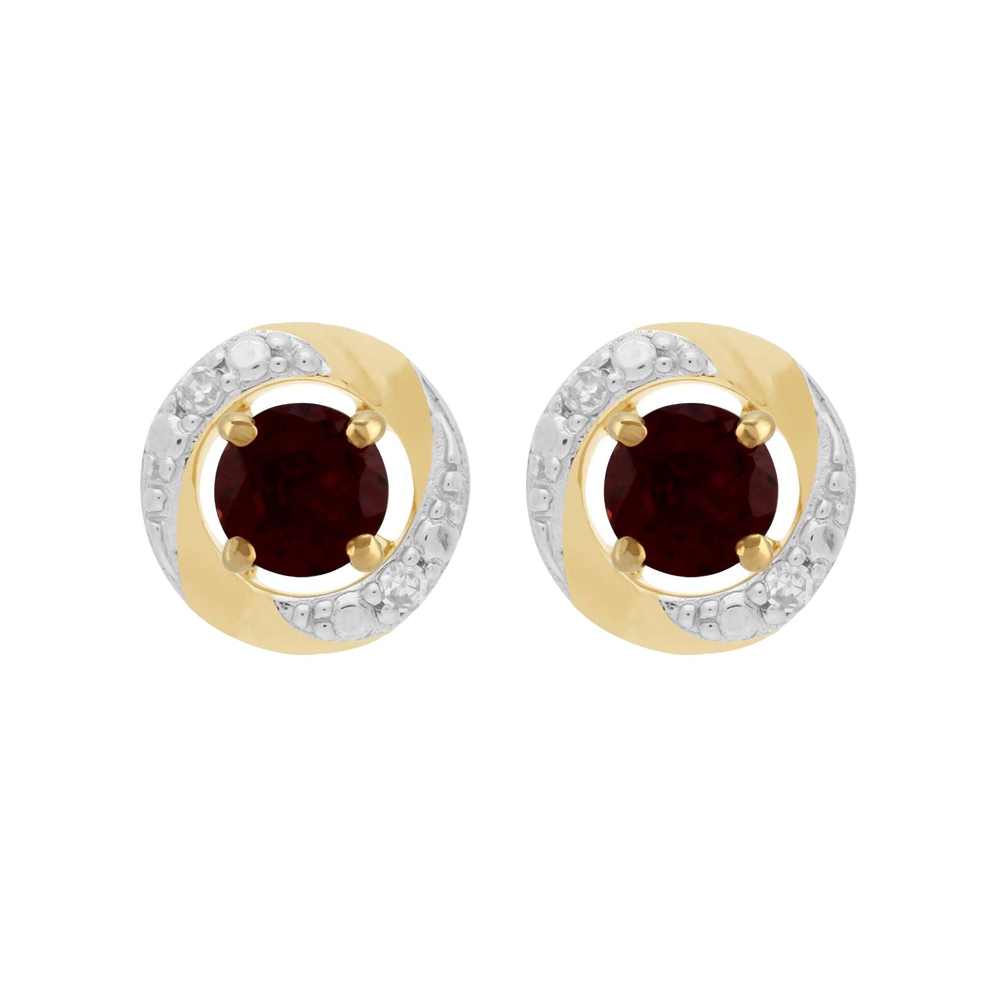 Classic Round Garnet Stud Earrings with Detachable Diamond Halo Ear Jacket in 9ct Yellow Gold