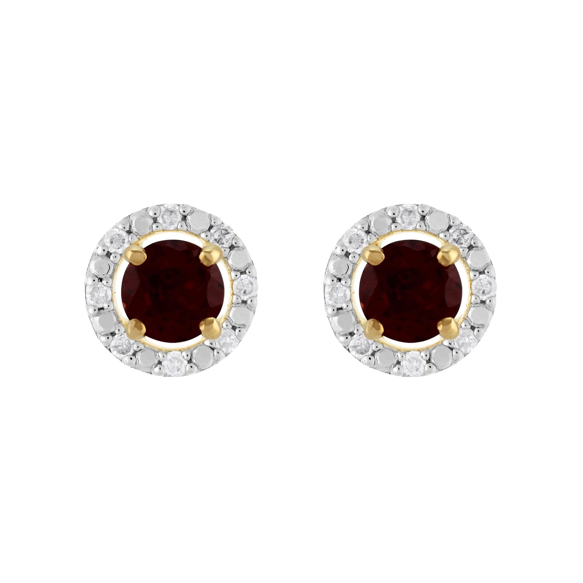 Classic Round Garnet Stud Earrings with Detachable Diamond Round Earrings Jacket Set in 9ct Yellow Gold