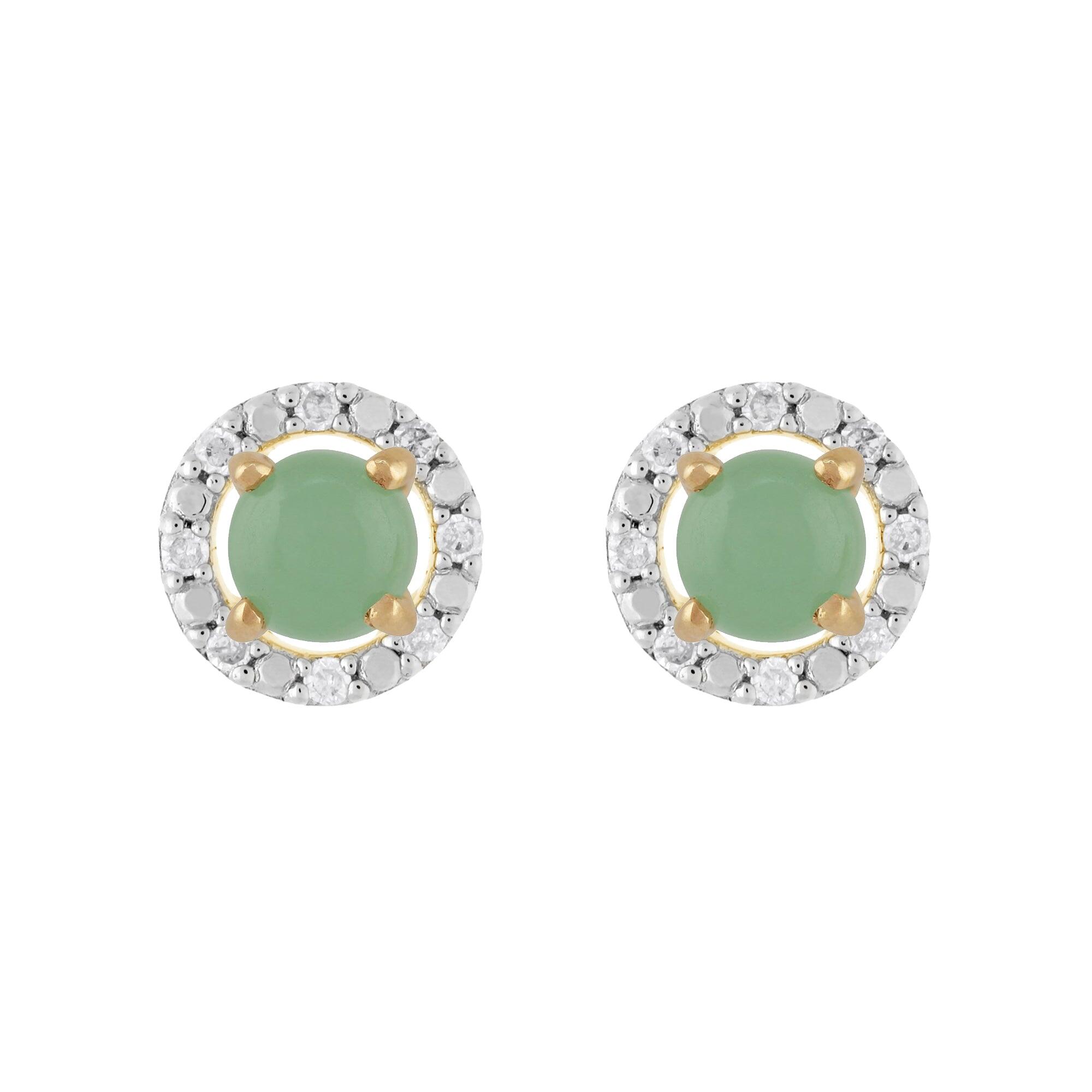 Classic Round Jade Stud Earrings with Detachable Diamond Round Earrings Jacket Set in 9ct Yellow Gold