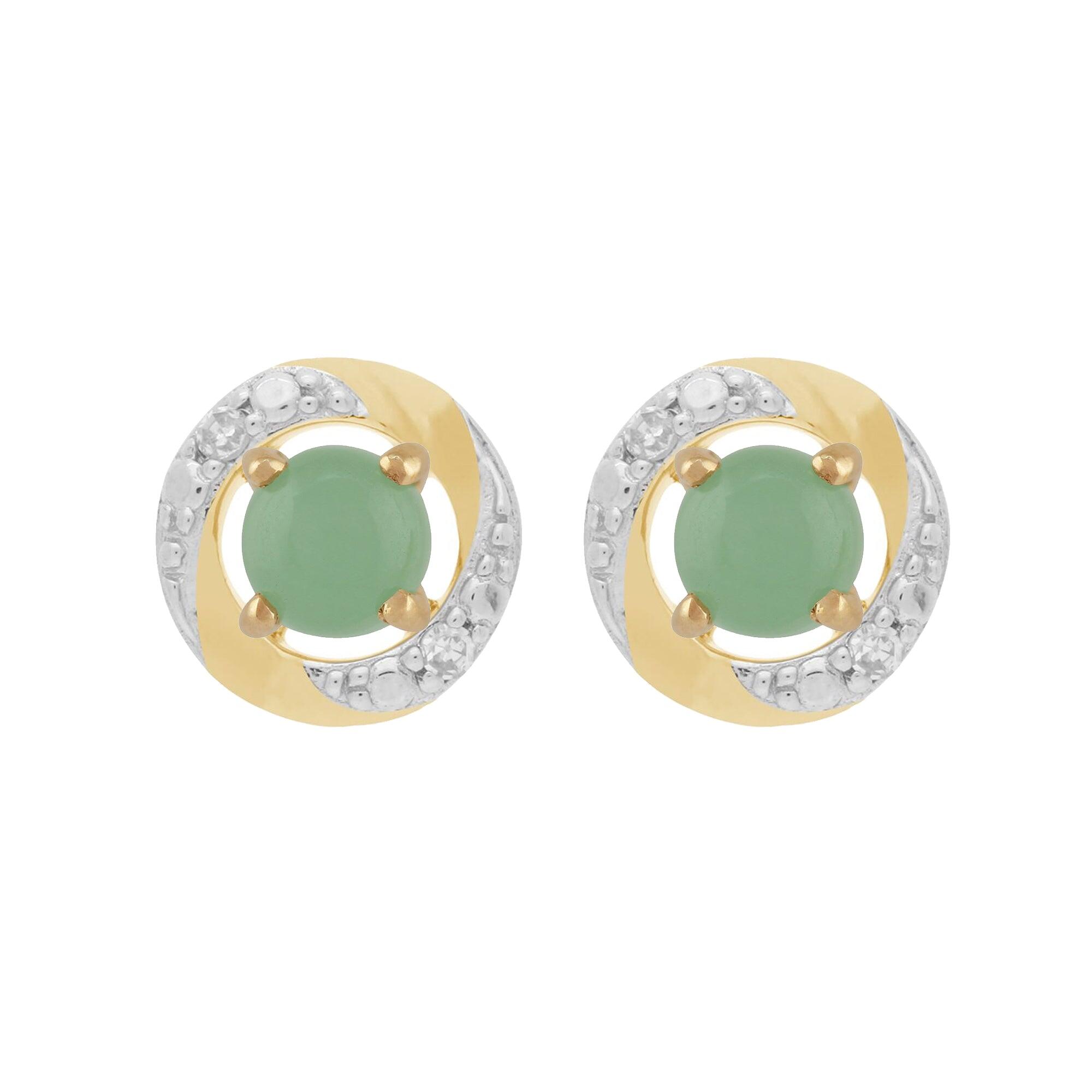 Classic Round Jade Studs with Detachable Diamond Halo Ear Jacket in 9ct Yellow Gold