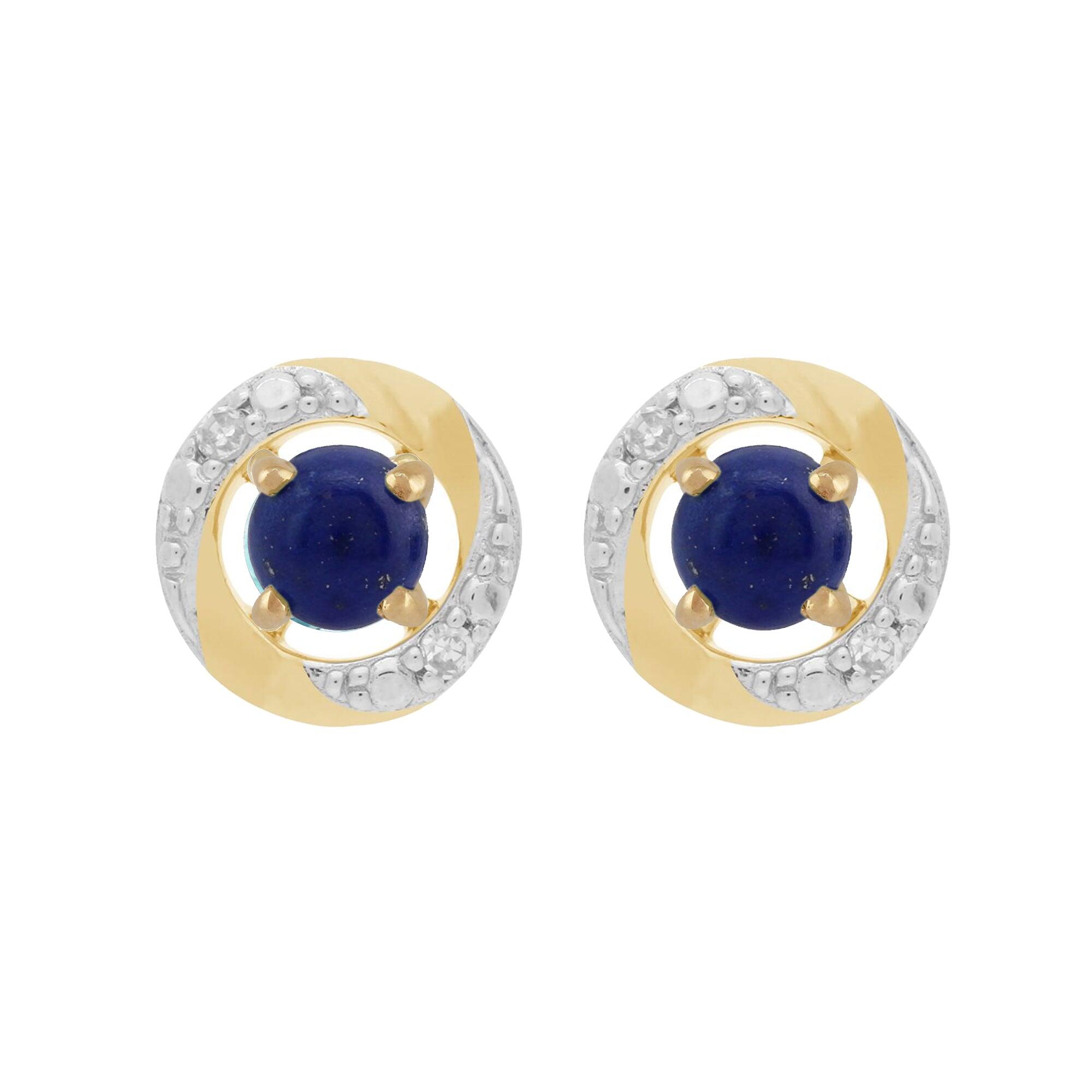 Classic Round Lapis Lazuli Stud Earrings with Detachable Diamond Halo Ear Jacket in 9ct Yellow Gold