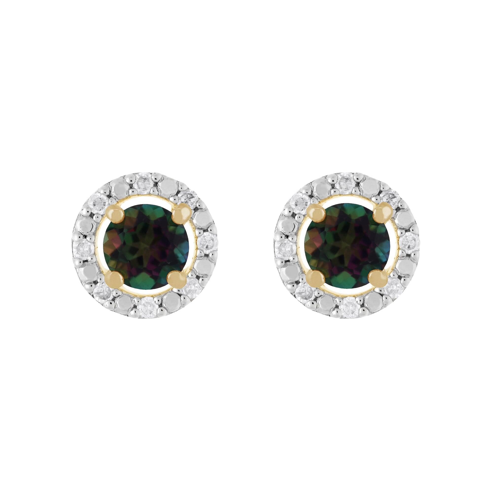Classic Round Mystic Topaz Stud Earrings with Detachable Diamond Round Earrings Jacket Set in 9ct Yellow Gold