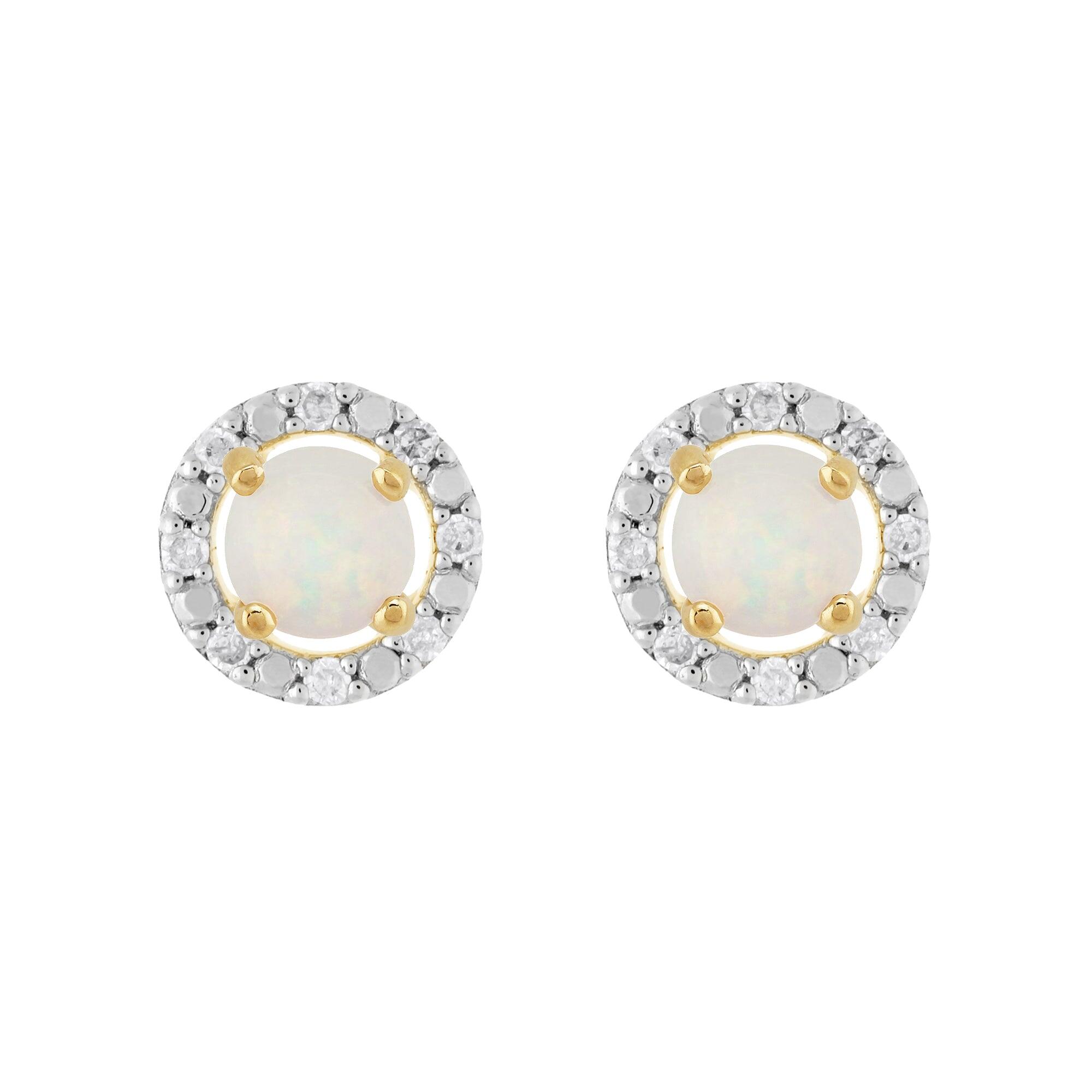 Classic Round Opal Stud Earrings with Detachable Diamond Round Earrings Jacket Set in 9ct Yellow Gold