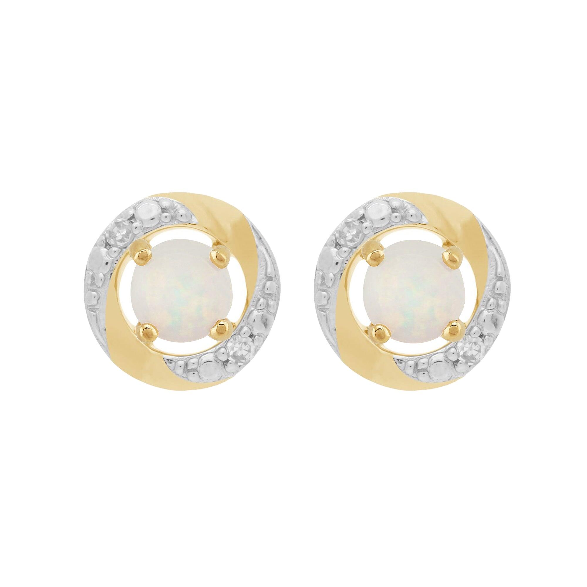 Classic Round Opal Studs with Detachable Diamond Halo Ear Jacket in 9ct Yellow Gold