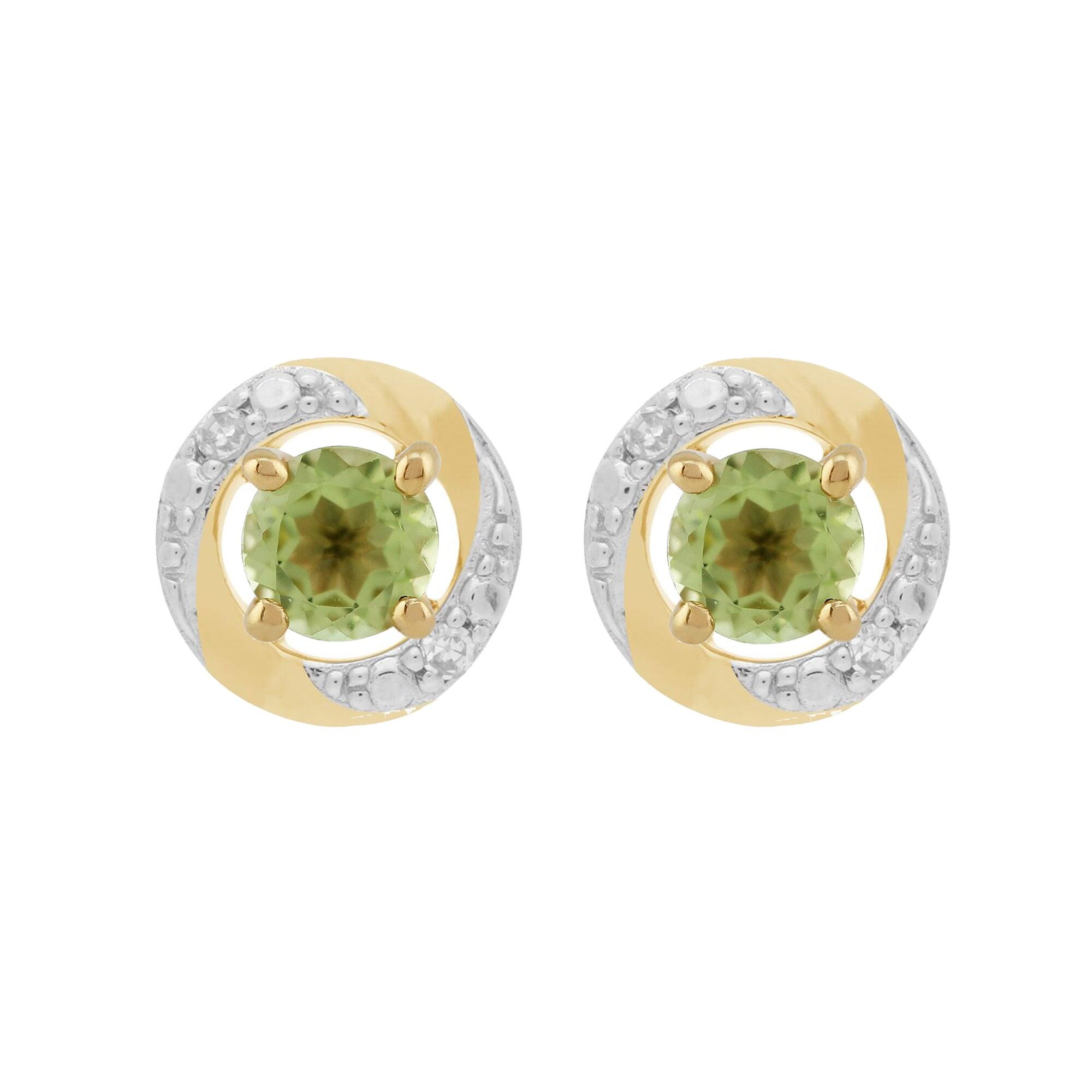 Classic Round Peridot Stud Earrings with Detachable Diamond Halo Ear Jacket in 9ct Yellow Gold