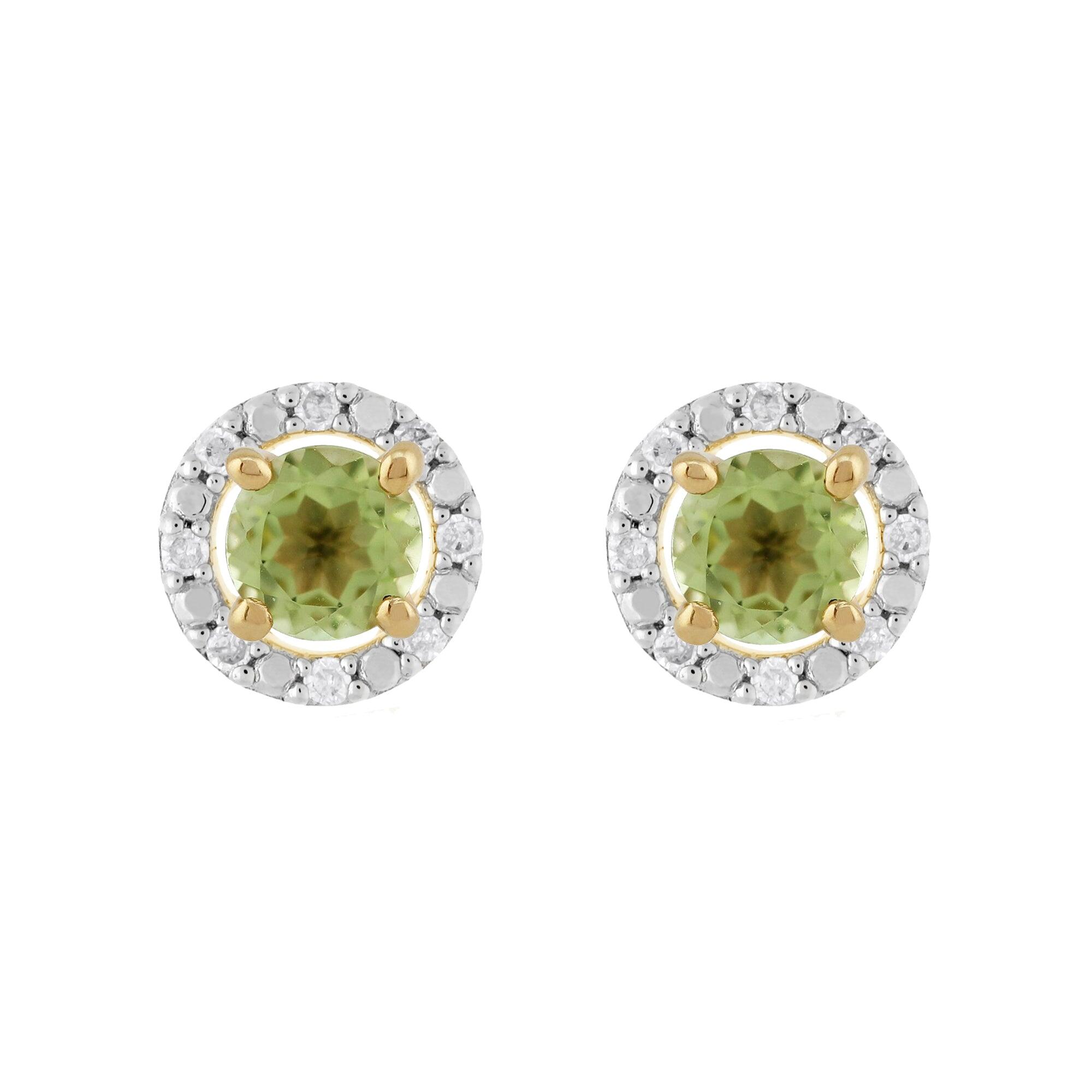 Classic Round Peridot Stud Earrings with Detachable Diamond Round Earrings Jacket Set in 9ct Yellow Gold