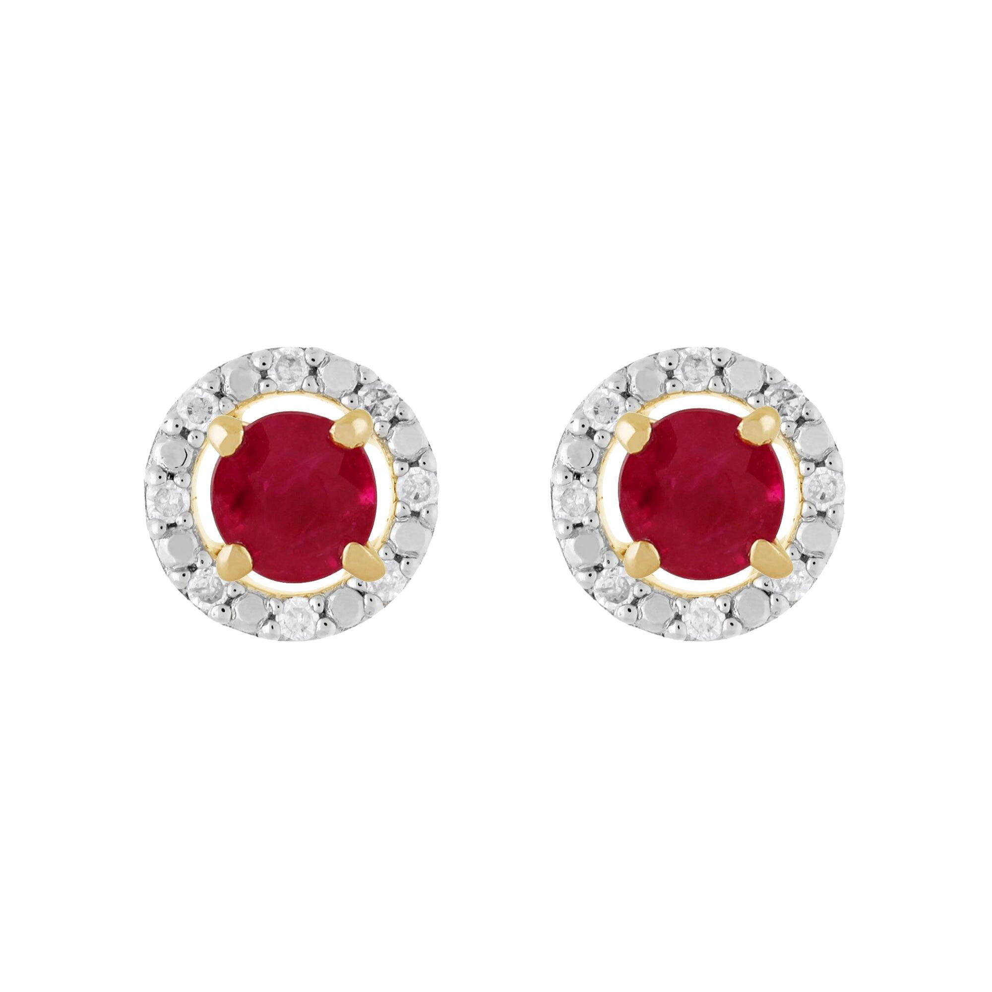 Classic Round Ruby Stud Earrings with Detachable Diamond Round Earrings Jacket Set in 9ct Yellow Gold