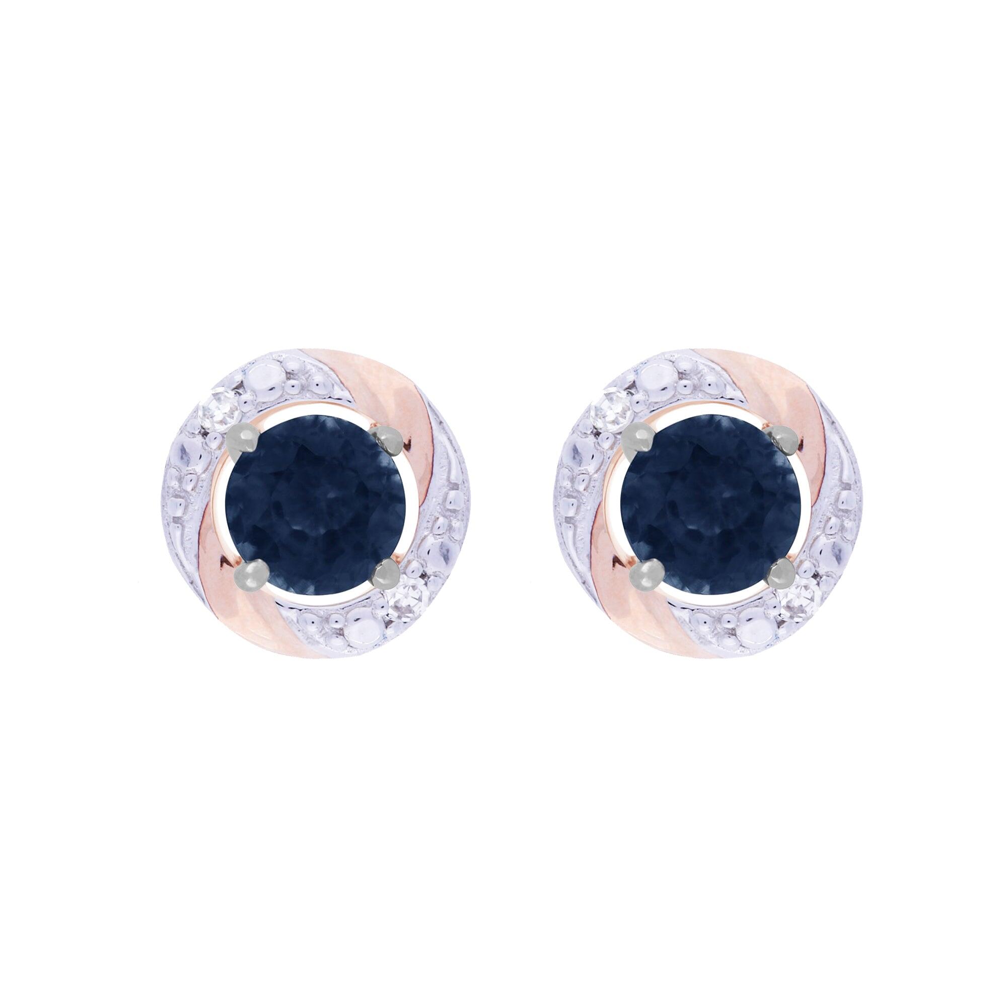 Classic Round Sapphire Stud Earrings with Detachable Diamond Round Earrings Jacket Set in 9ct White Gold