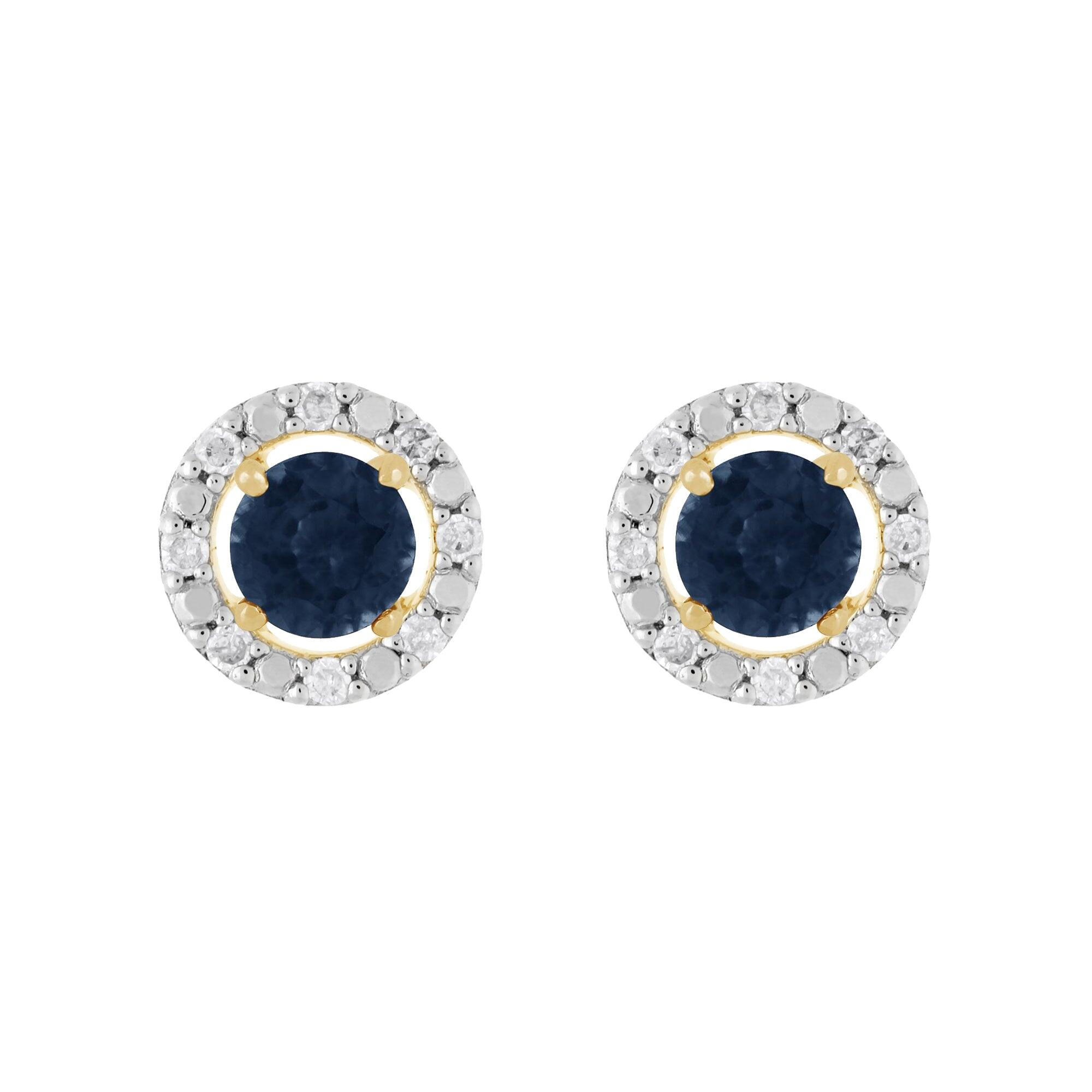 Classic Round Sapphire Stud Earrings with Detachable Diamond Round Earrings Jacket Set in 9ct Yellow Gold