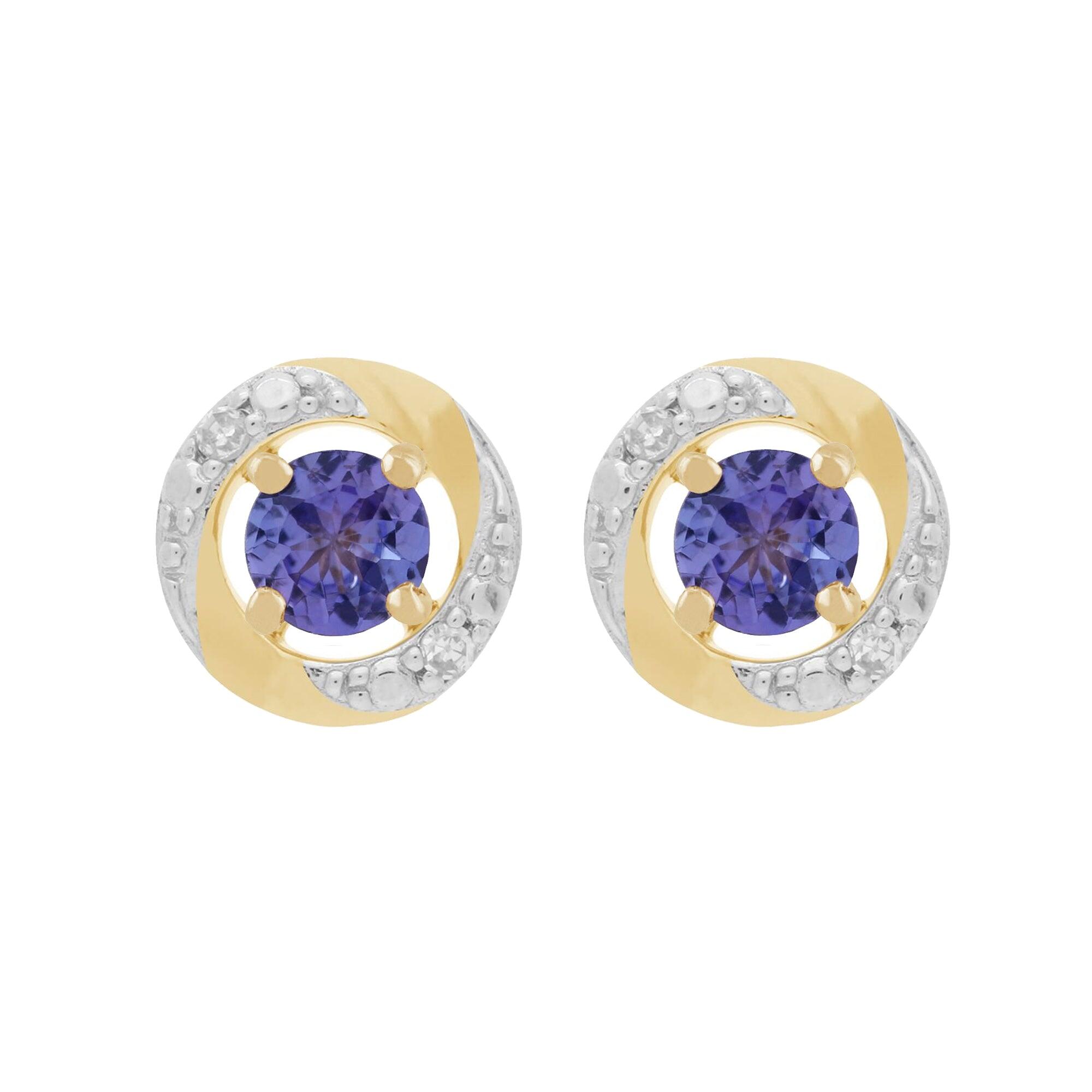 Classic Round Tanzanite Stud Earrings with Detachable Diamond Halo Ear Jacket in 9ct Yellow Gold