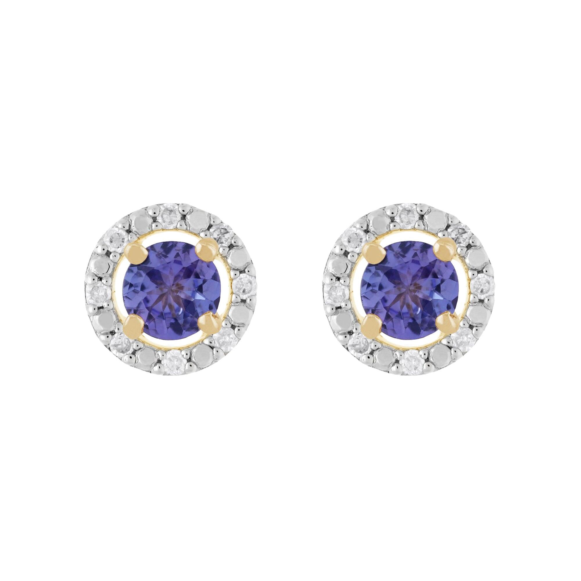 Classic Round Tanzanite Stud Earrings with Detachable Diamond Round Earrings Jacket Set in 9ct Yellow Gold