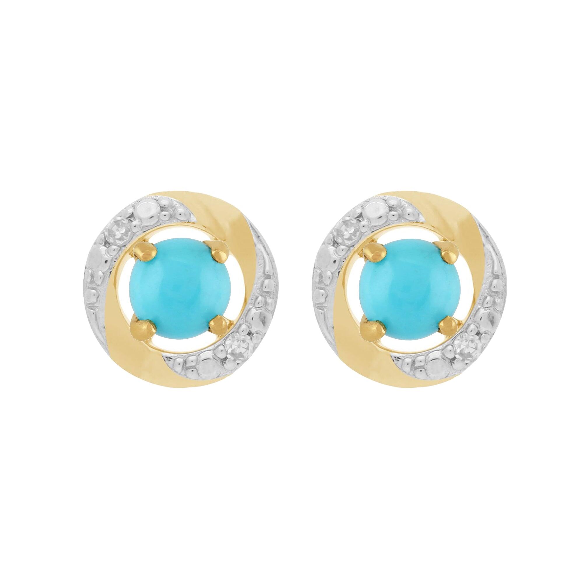 Classic Round Turquoise Stud Earrings with Detachable Diamond Halo Ear Jacket in 9ct Yellow Gold