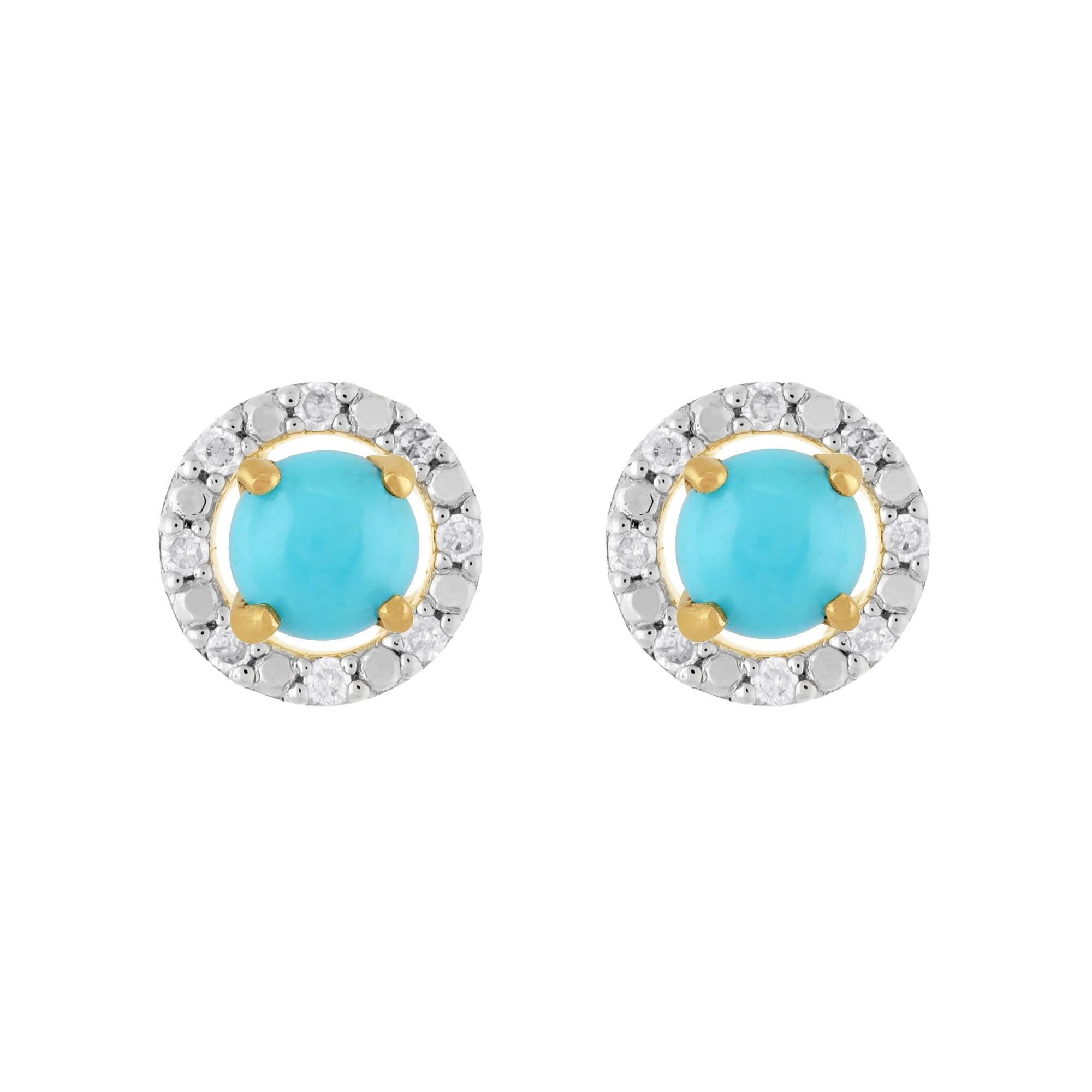 Classic Round Turquoise Stud Earrings with Detachable Diamond Round Earrings Jacket Set in 9ct Yellow Gold