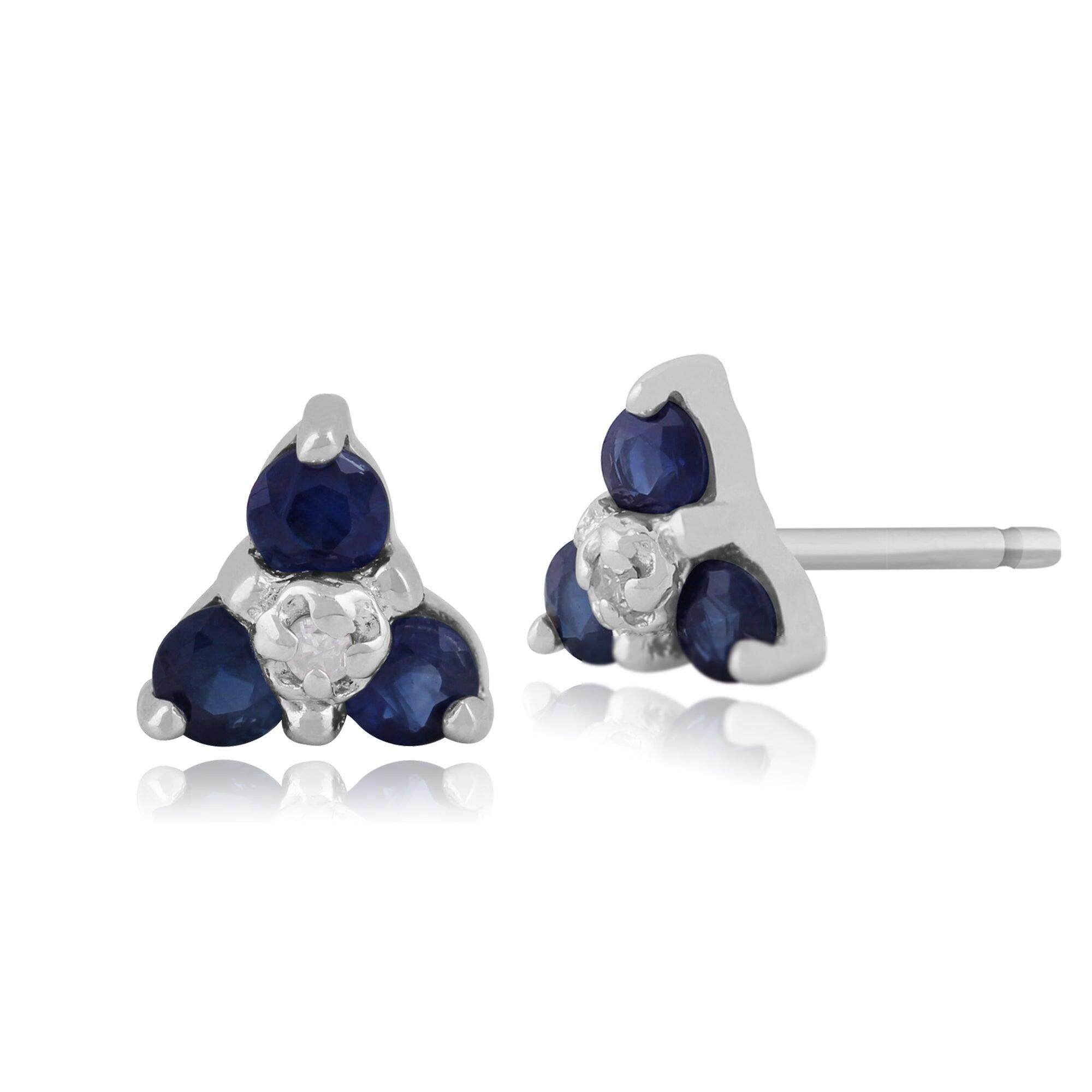 Classic Sapphire & Diamond Cluster Stud Earrings in 9ct White Gold