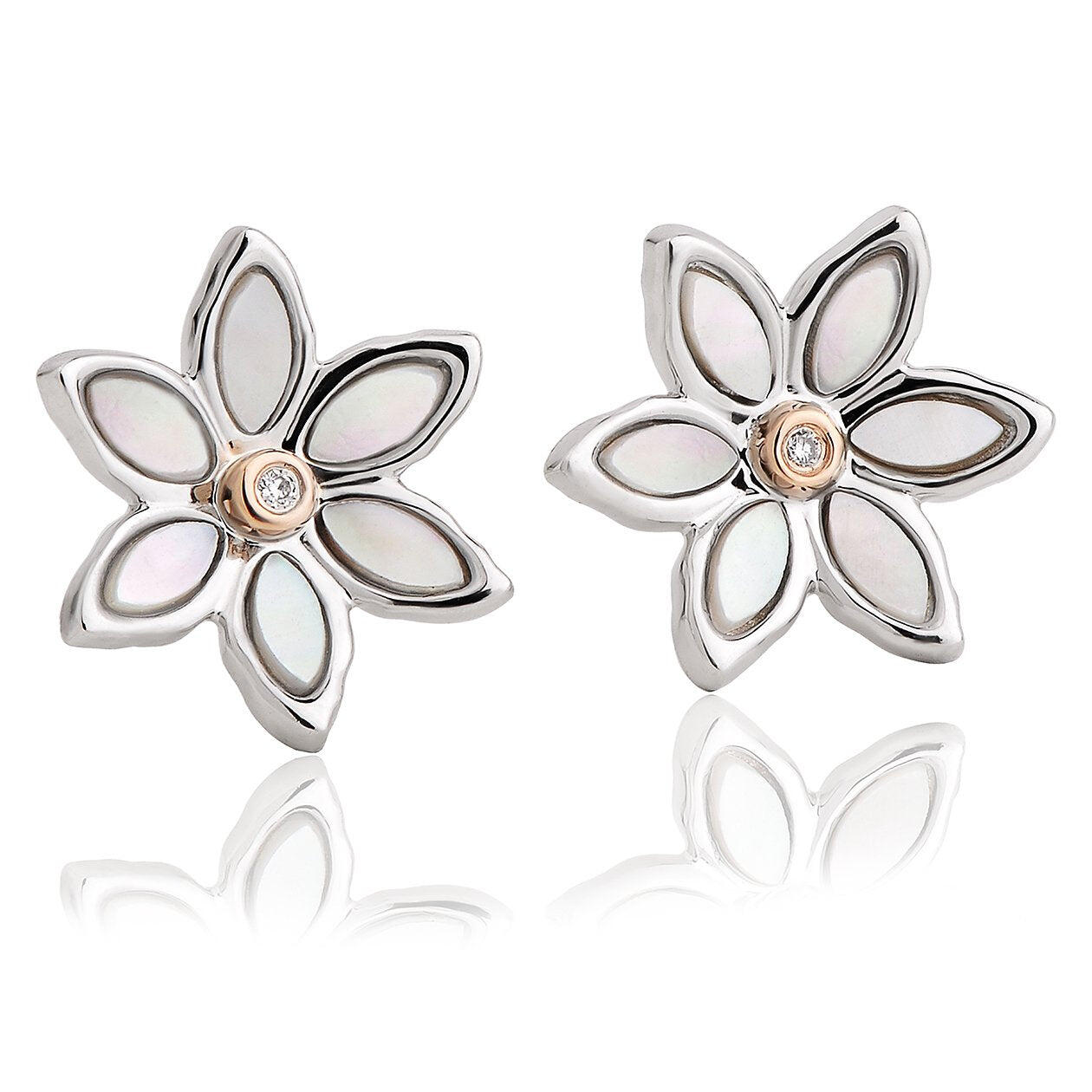 Clogau Lady Snowdon Sterling Silver Mother of Pearl Diamond Stud Earrings