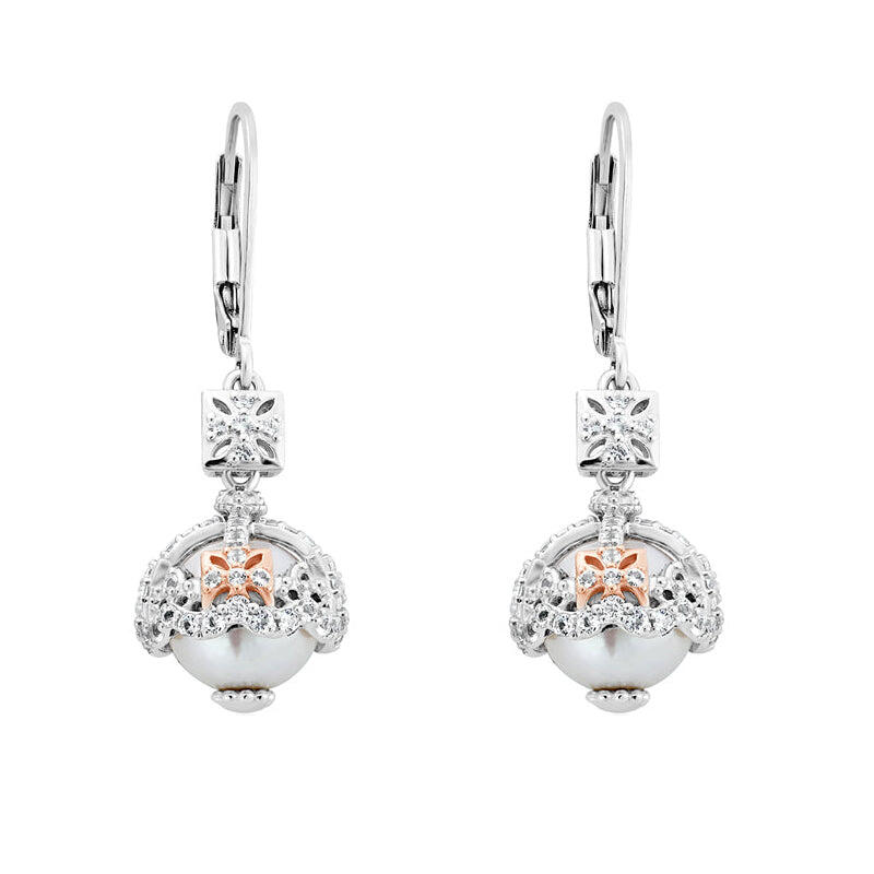 Clogau Royal Crown Sterling Silver White Topaz Pearl Drop Earrings - Default Title / Sterling Silver
