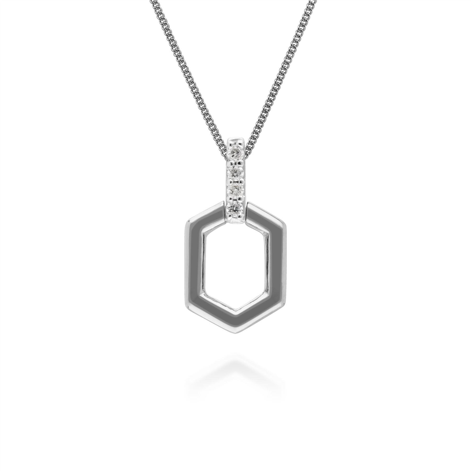 Diamond Pave Hex Bar Pendant in 9ct White Gold