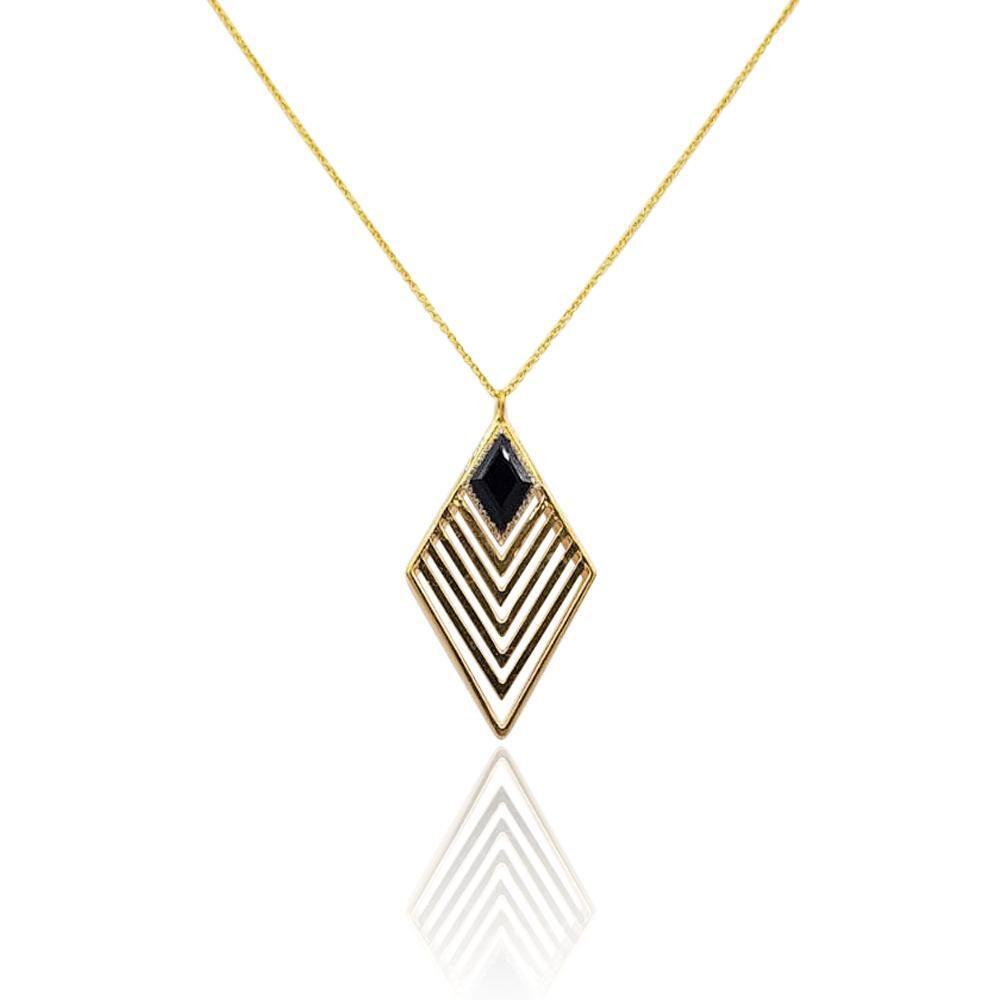 Eliza Bautista Greta Art Deco Necklace with Black Onyx & DIAMONDS in 18k Gold Vermeil