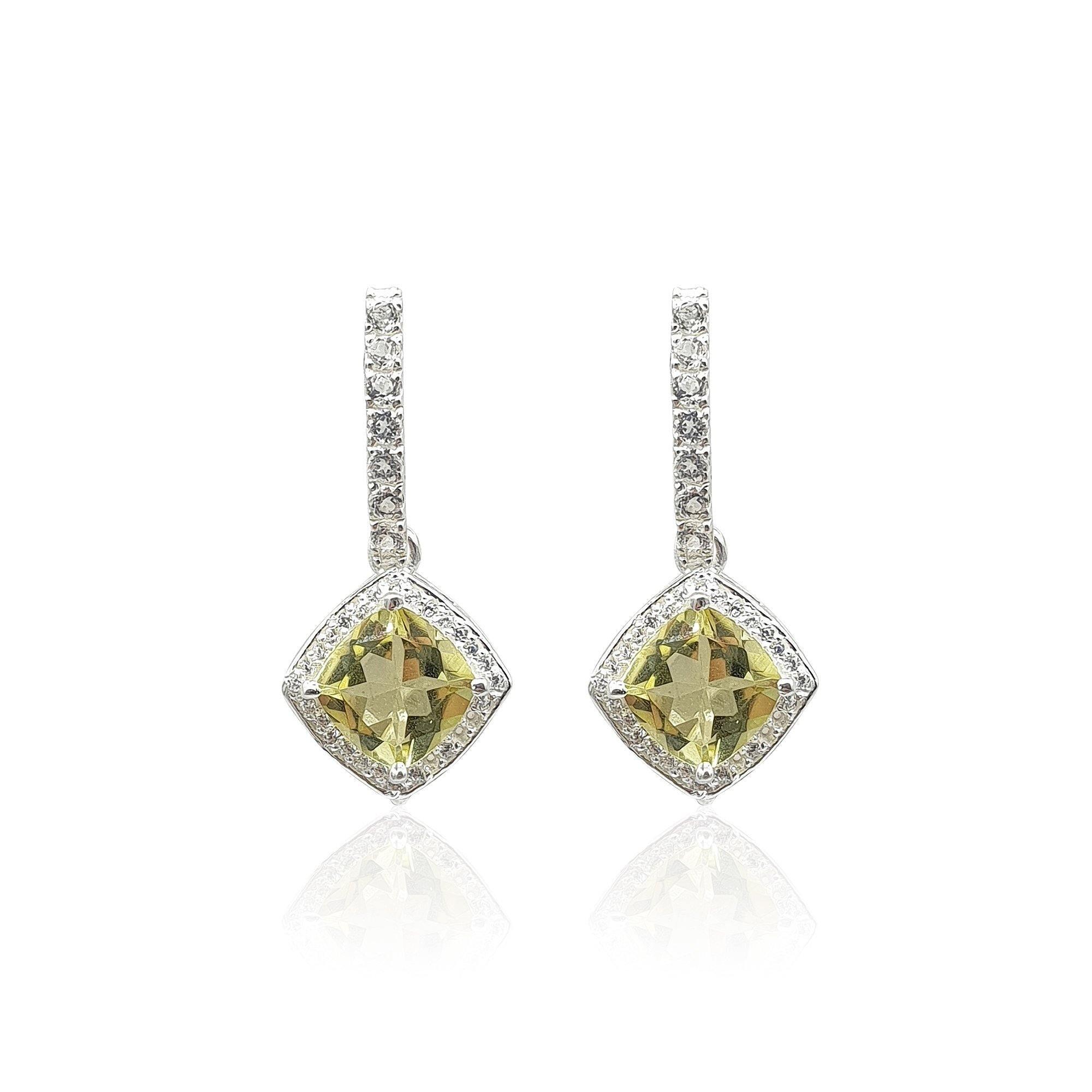 Eliza Bautista Style Your Own: Bar Stud & Cushion Shaped Green Gold Quartz Earrings in Sterling Silver