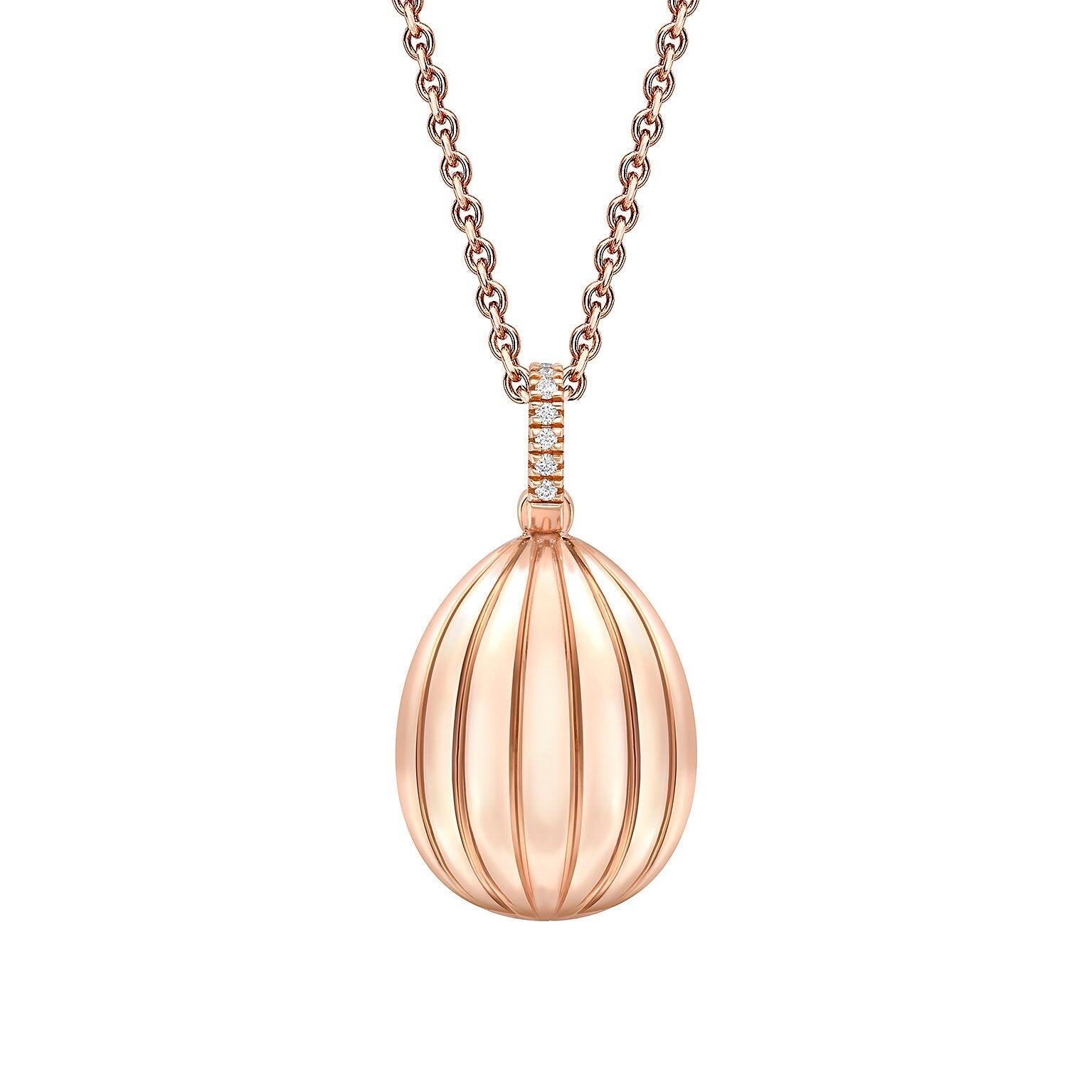 Faberge Colours of Love 18ct Rose Gold Diamond Ruby Fluted 180 Limited Edition Egg Pendant - Rose Gold