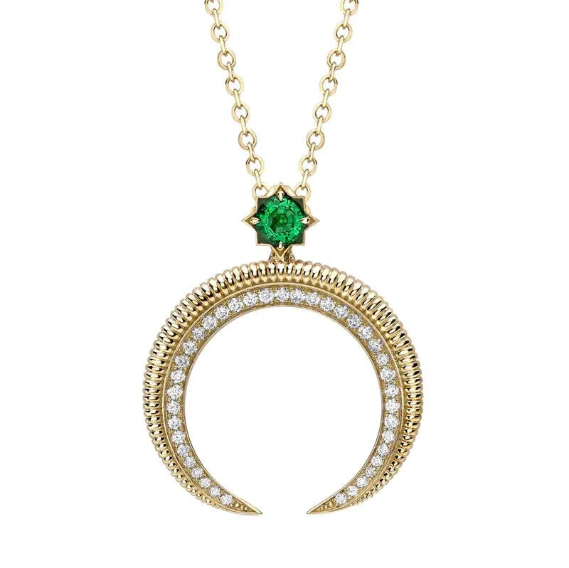Faberge Colours of Love Hilal 18ct Gold Emerald Diamond Pendant - Yellow Gold