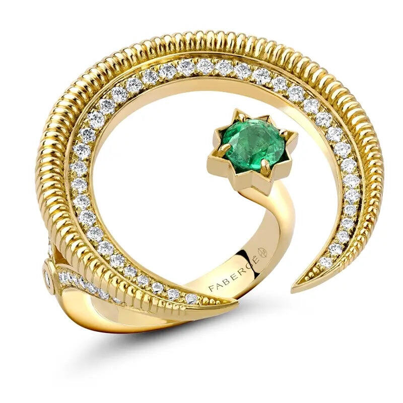 Faberge Colours of Love Hilal 18ct Gold Emerald Diamond Ring - Yellow Gold
