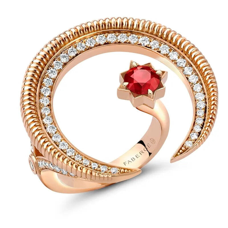 Faberge Colours of Love Hilal 18ct Rose Gold Ruby Diamond Ring - Rose Gold