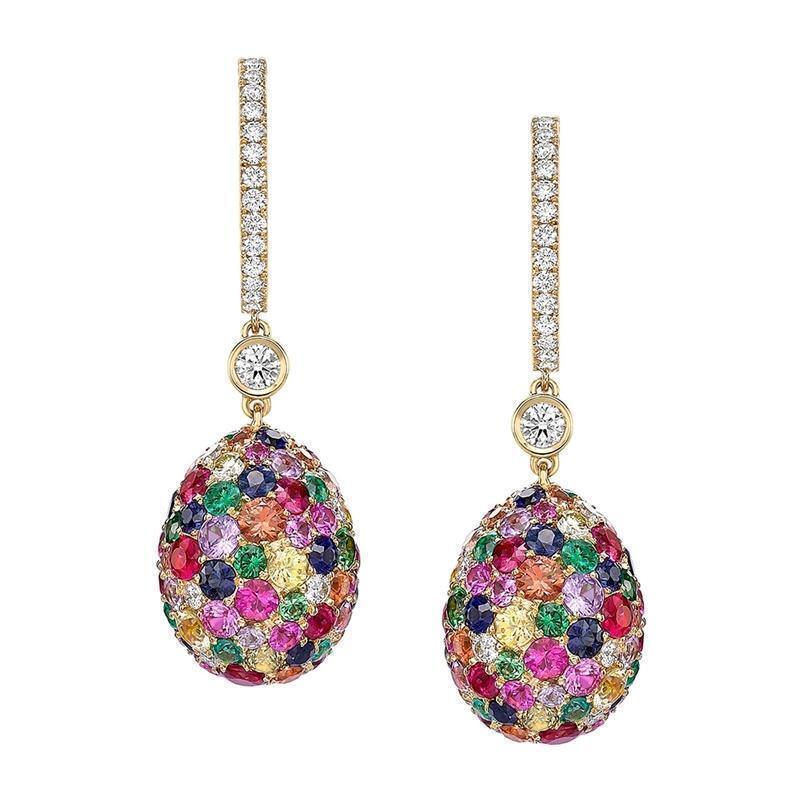 Faberge Emotion 18ct Yellow Gold Multi-Coloured Drop Earrings