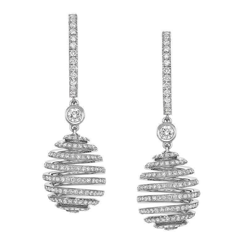 Faberge Essence Spiral 18ct White Gold Diamond Drop Earrings