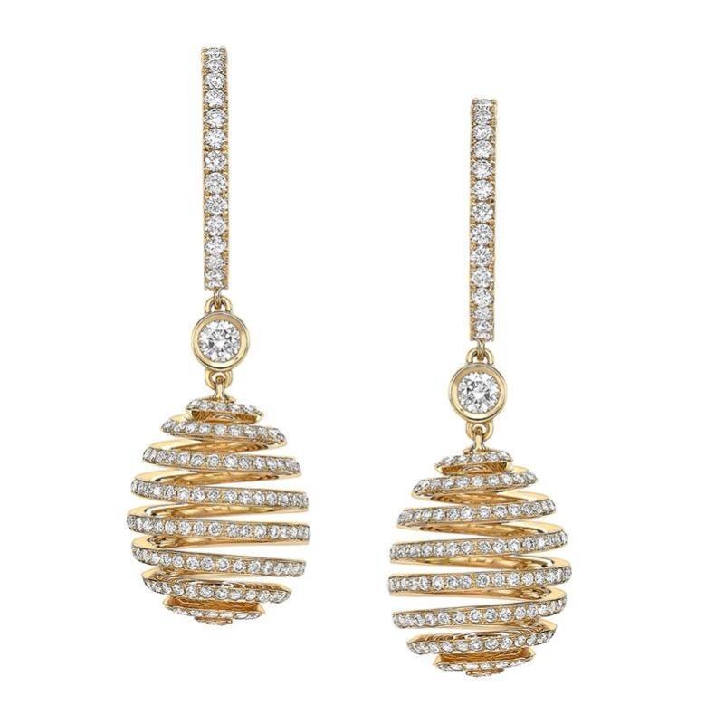 Faberge Essence Spiral 18ct Yellow Gold Diamond Drop Earrings