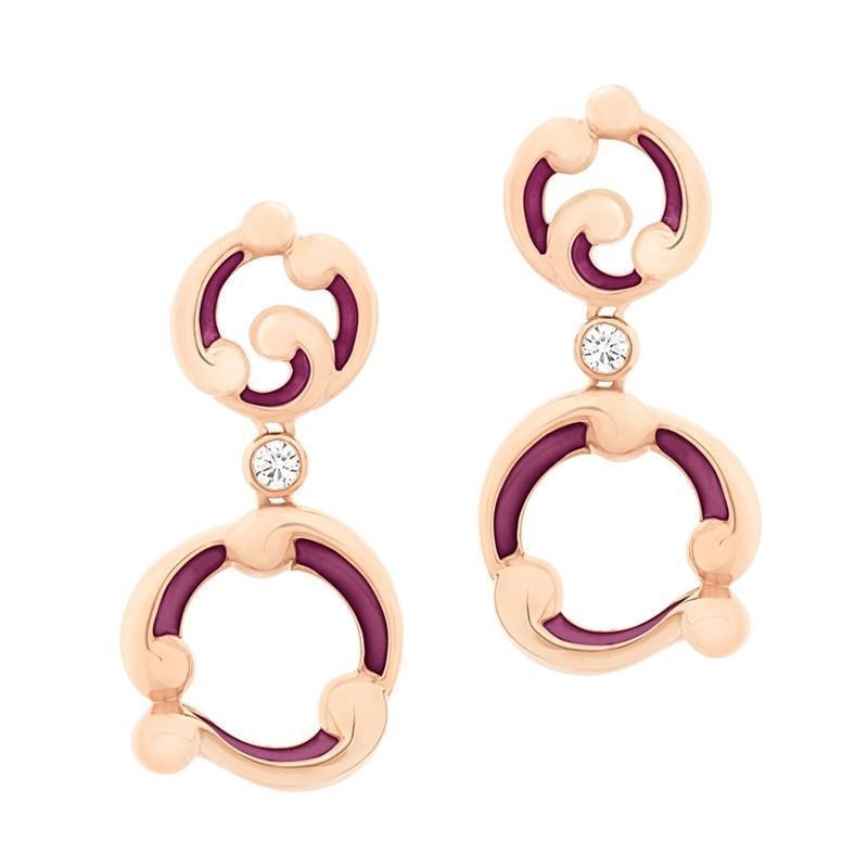 Faberge Rococo 18ct Rose Gold Diamond Purple Enamel Drop Earrings
