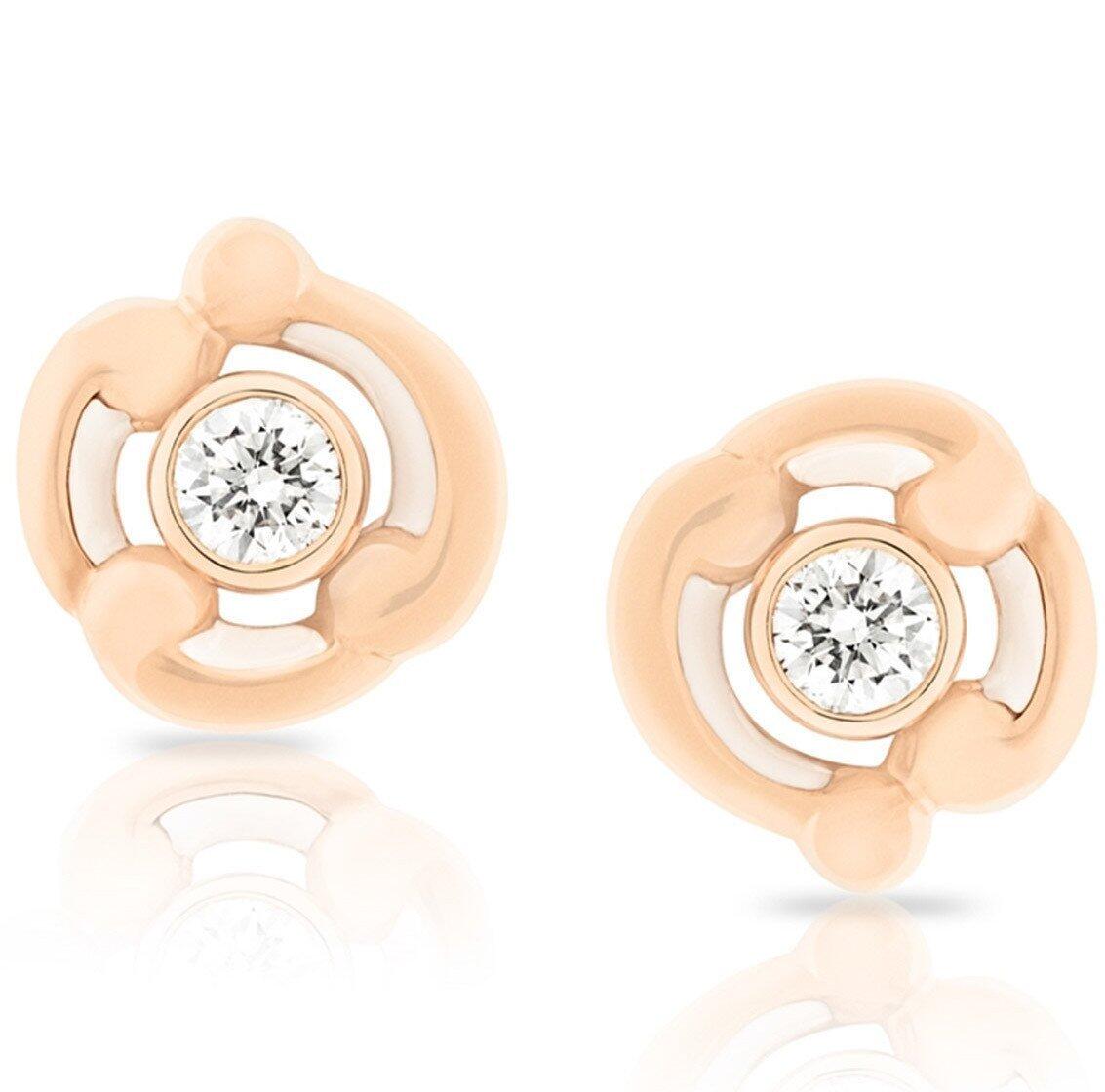 Faberge Rococo 18ct Rose Gold Diamond White Enamel Earrings D