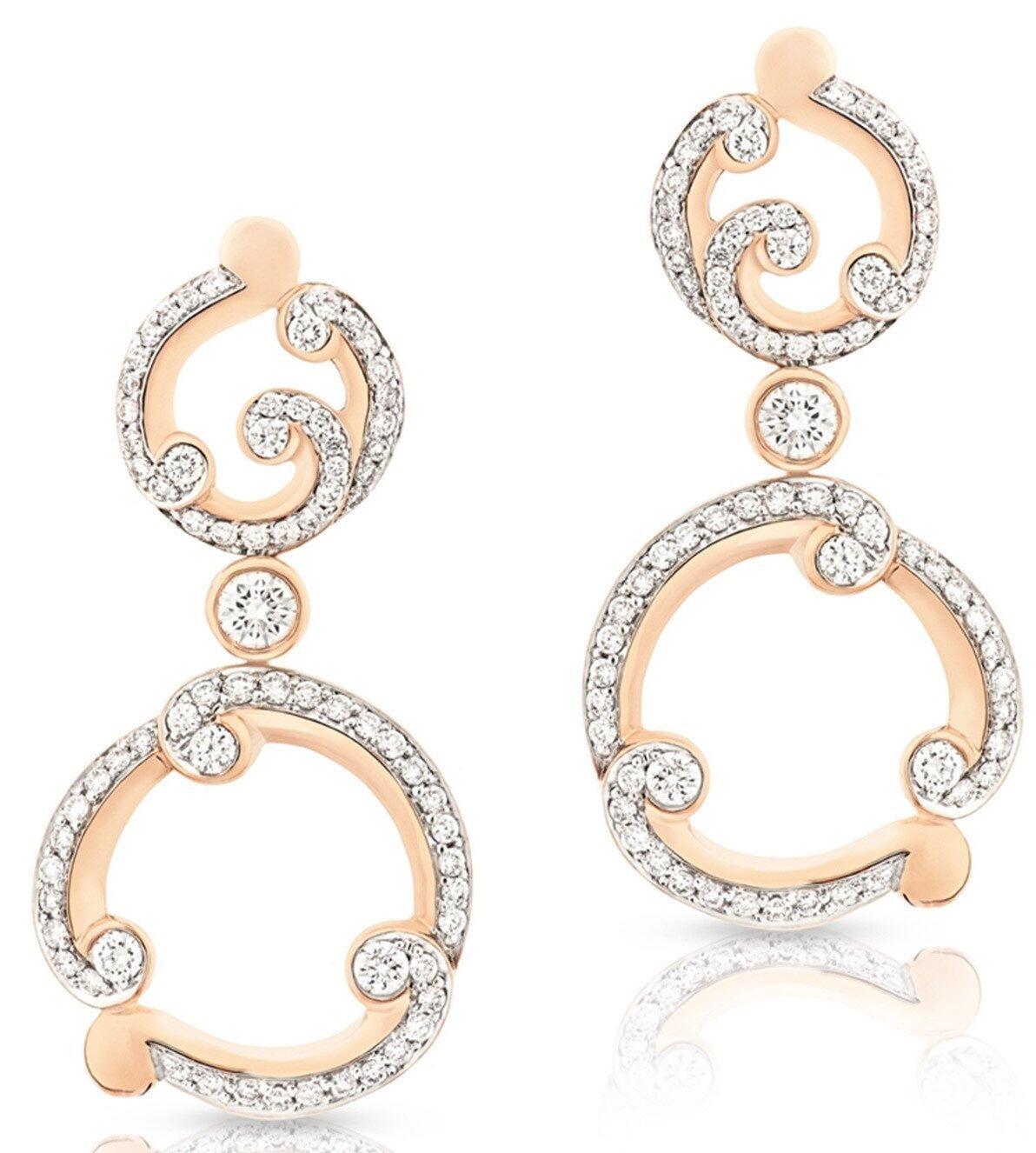 Faberge Rococo 18ct Rose Gold Pave Diamond Drop Earrings