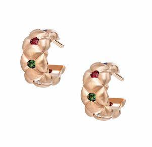 Faberge Treillage 18ct Brushed Rose Gold Multicoloured Gemstone Hoop Earrings