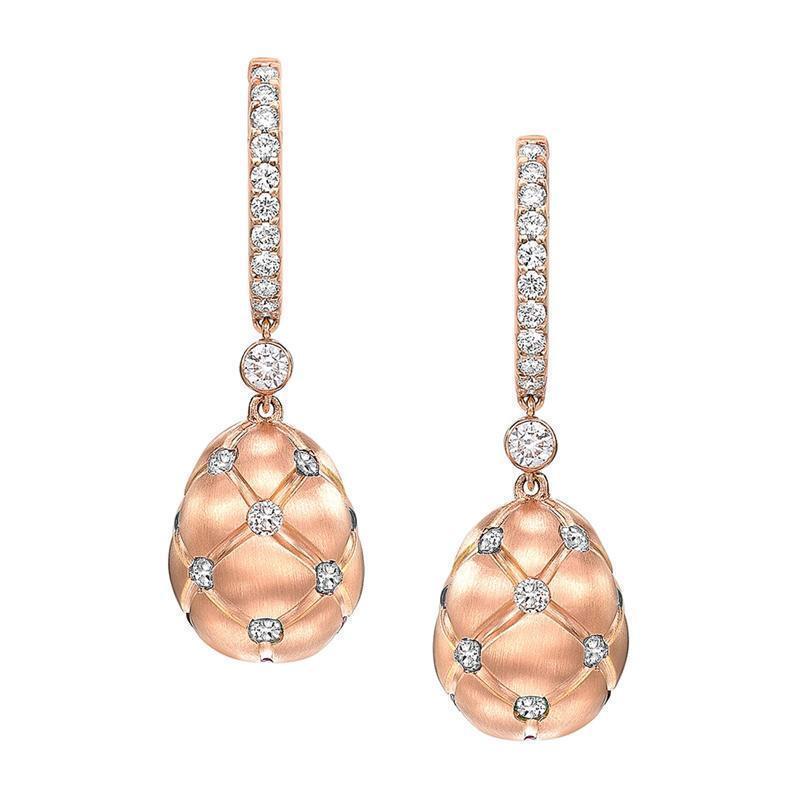Faberge Treillage 18ct Rose Gold Diamond Matt Drop Earrings